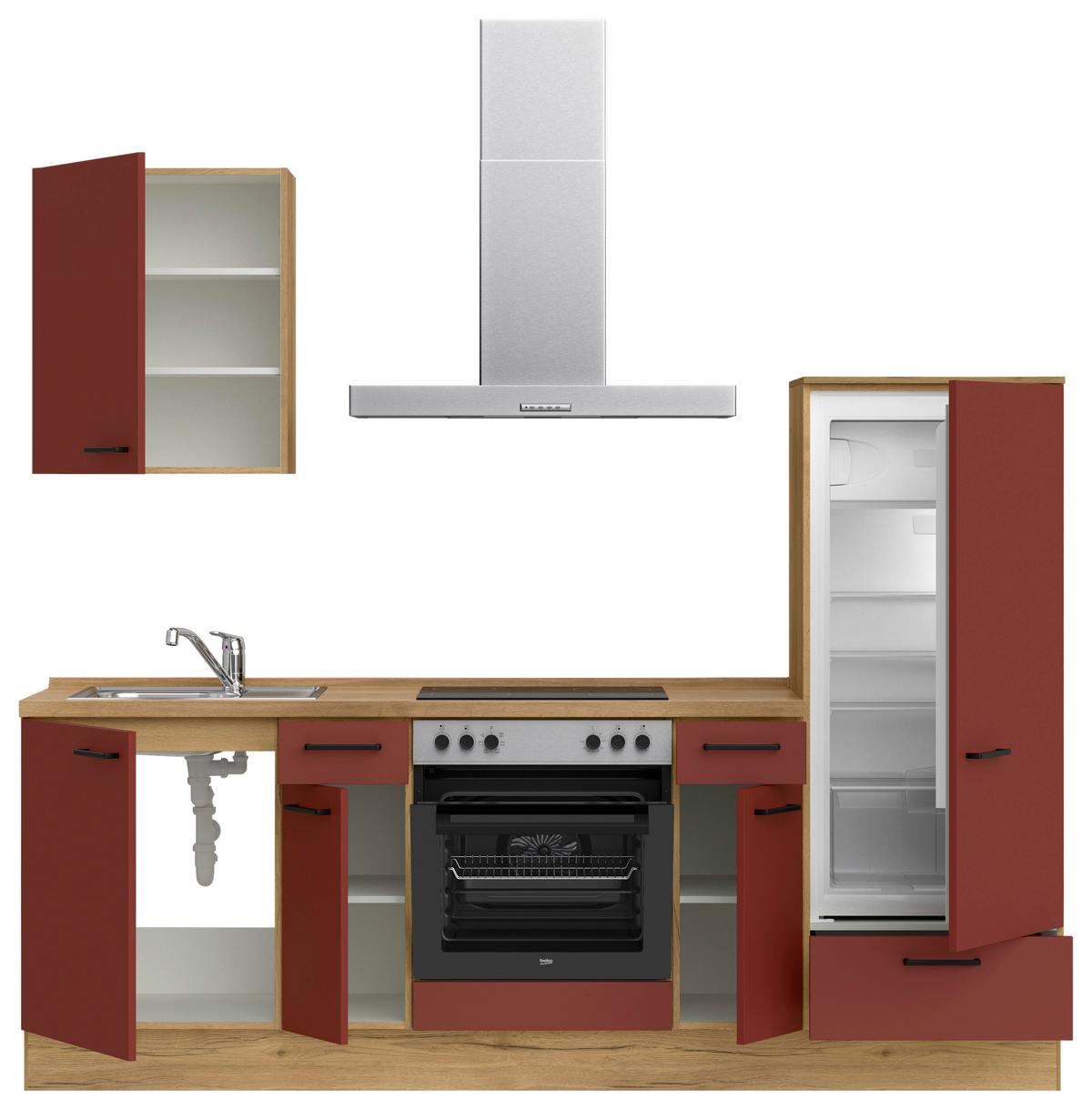 Küchenblock Easytouch Low m. Geräten Dunkelrot - Eichefarben/Schwarz, MODERN, Holzwerkstoff/Metall (240cm) - Nobilia