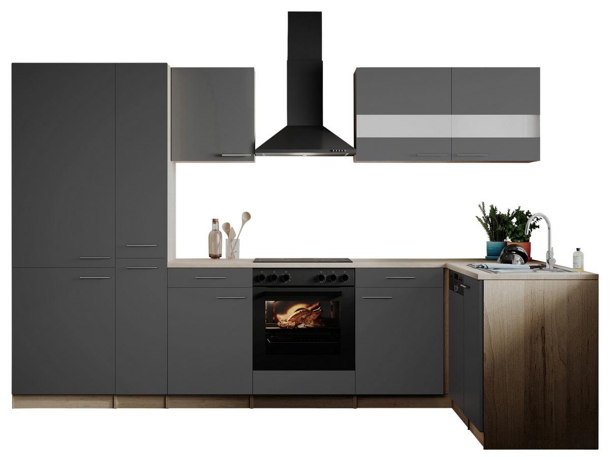 Eckküche Merle m. Geräten ca. 310x172cm Grau - Edelstahlfarben/Eichefarben, Basics, Holzwerkstoff/Metall (310/172cm) - Respekta