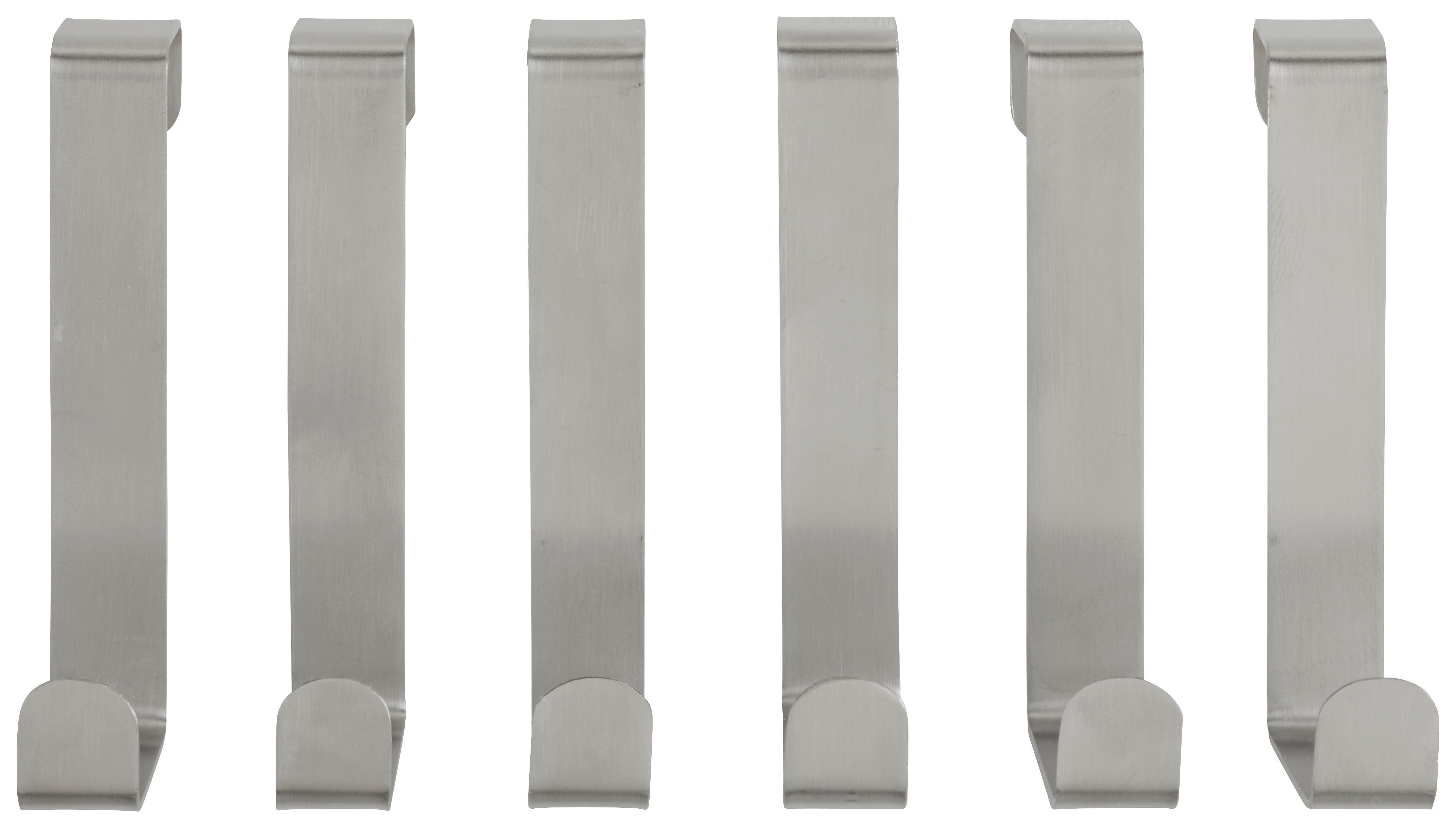 Türhaken aus Edelstahl, 6er Set - Edelstahlfarben, Metall (7,6/1,2/6cm) - Modern Living