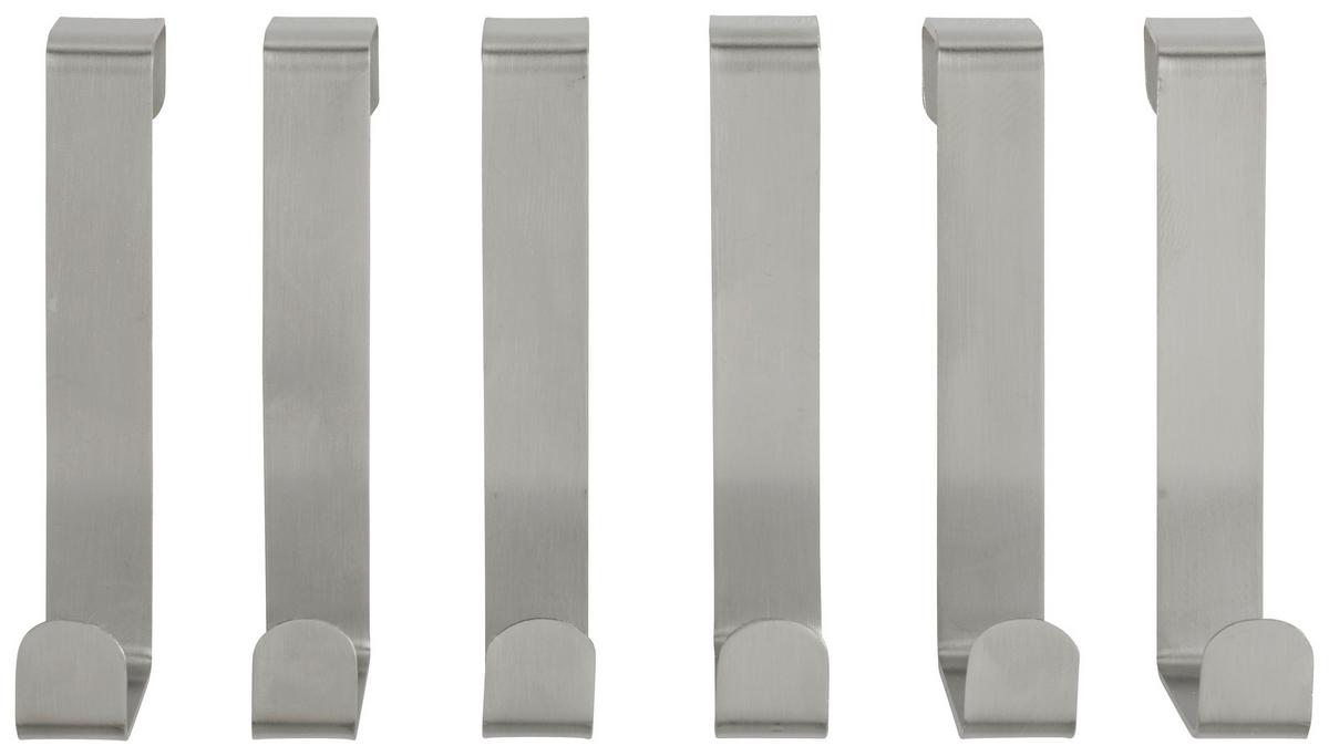 Türhaken aus Edelstahl, 6er Set - Edelstahlfarben, Metall (7,6/1,2/6cm) - Mömax