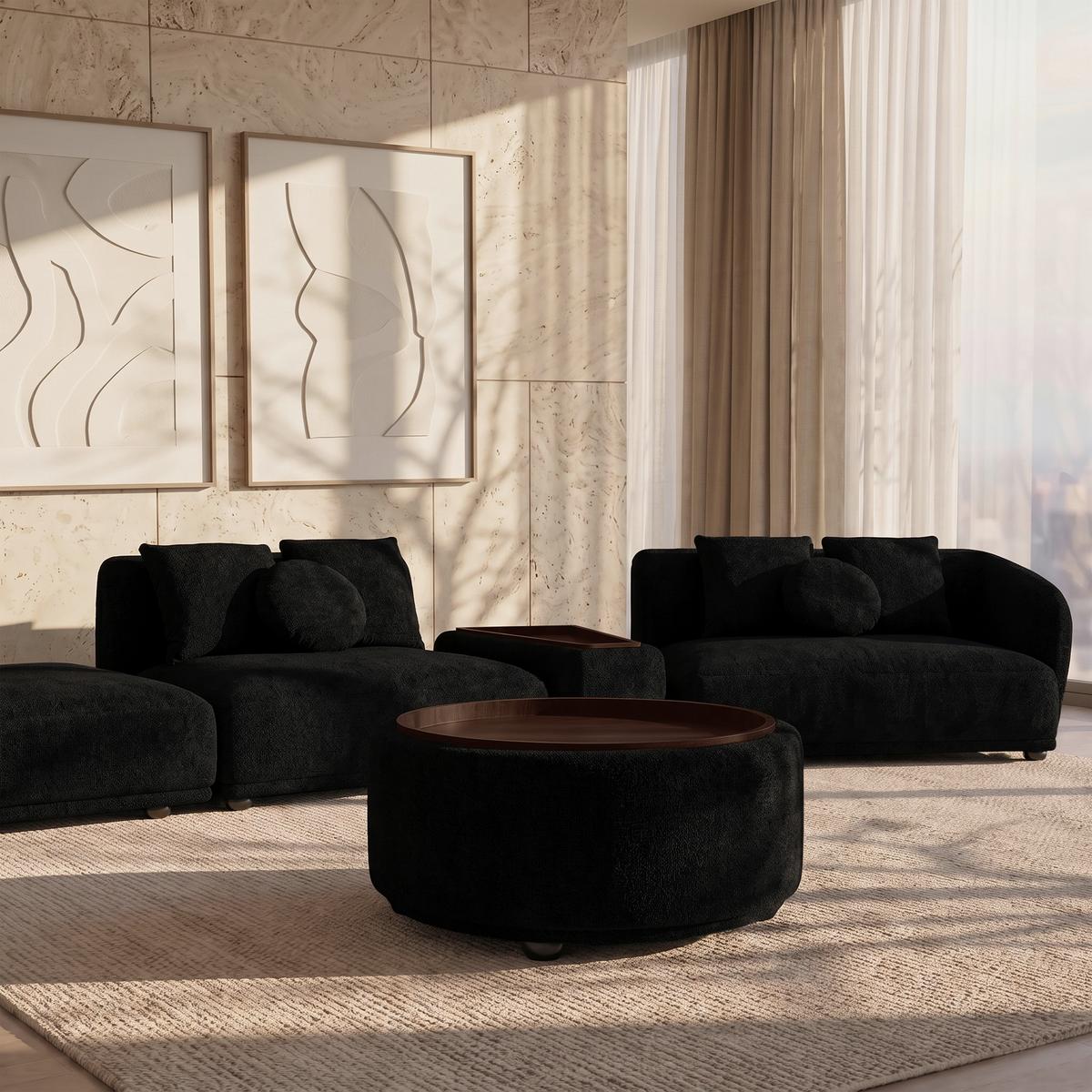 Couchtisch Kira Chenille Schwarz/Walnuss - Schwarz, MODERN, Holz/Textil (86/43/86cm) - Bessagi Home