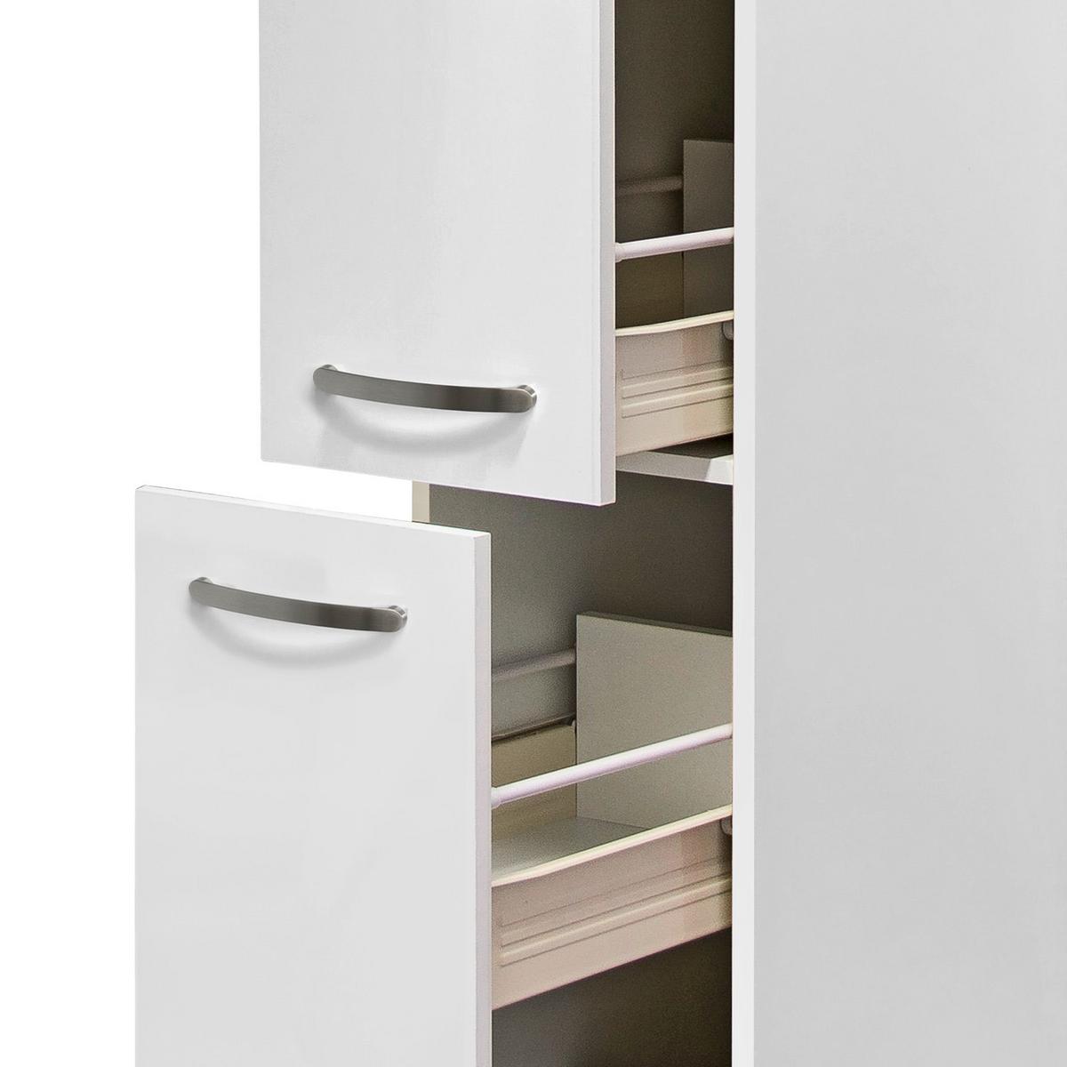 Apothekerschrank ''Alba'', Weiß - Edelstahlfarben/Weiß Hochglanz, MODERN, Holzwerkstoff/Metall (30/200/57cm) - FlexWell