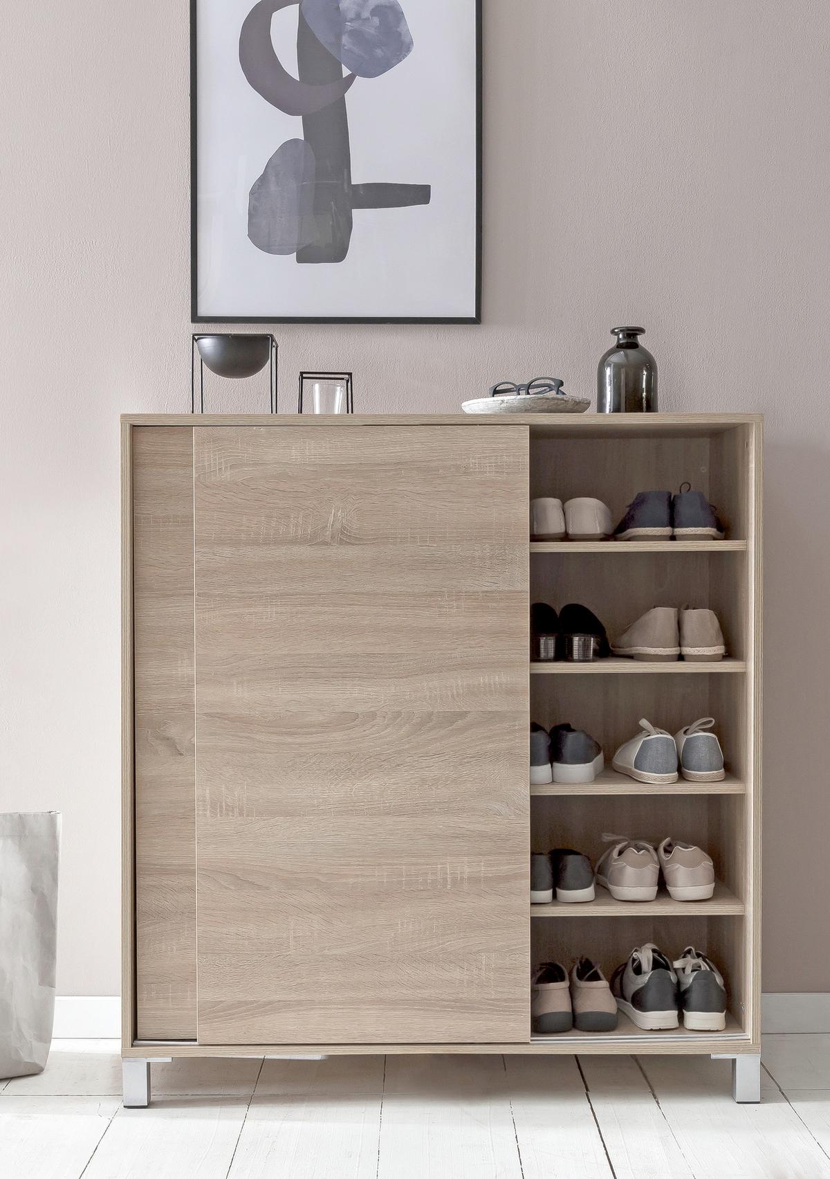 Schuhschrank "WL5.713", braun - Silberfarben/Sonoma Eiche, KONVENTIONELL, Holzwerkstoff/Kunststoff (100/108/37,5cm) - MID.YOU