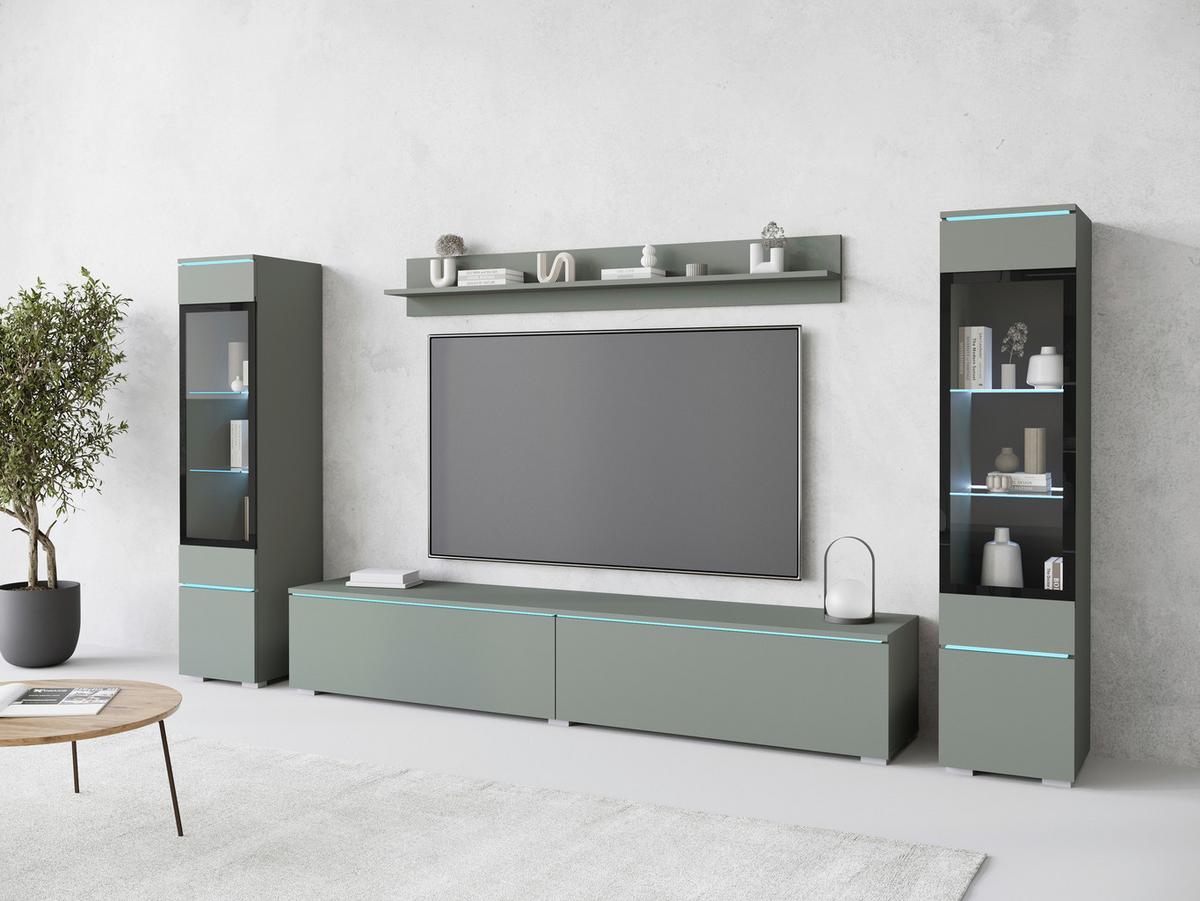 Dnevni Regal Vera I, Zelena, Z Osvetlitvijo, 4-Delni - siva/zelena, Trend, umetna masa/steklo (240/130/33cm) - P & B