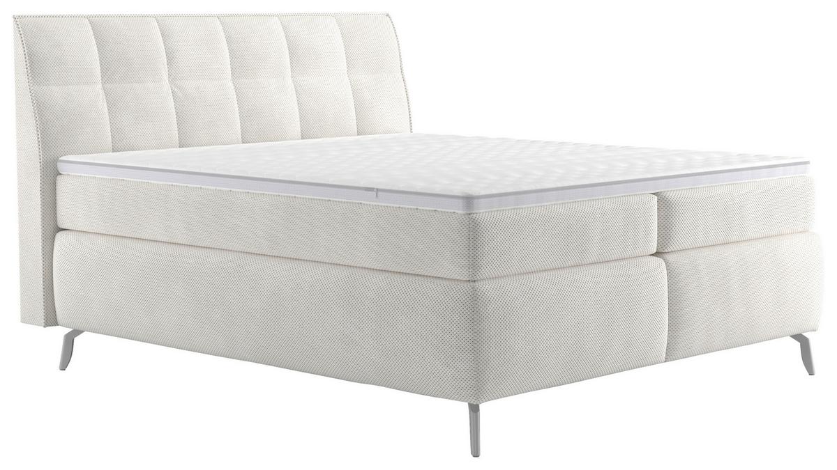 Boxspringbett Emily Creme ca. 180x200cm - Creme/Alufarben, KONVENTIONELL, Holzwerkstoff/Textil (180/200cm) - Premium Living