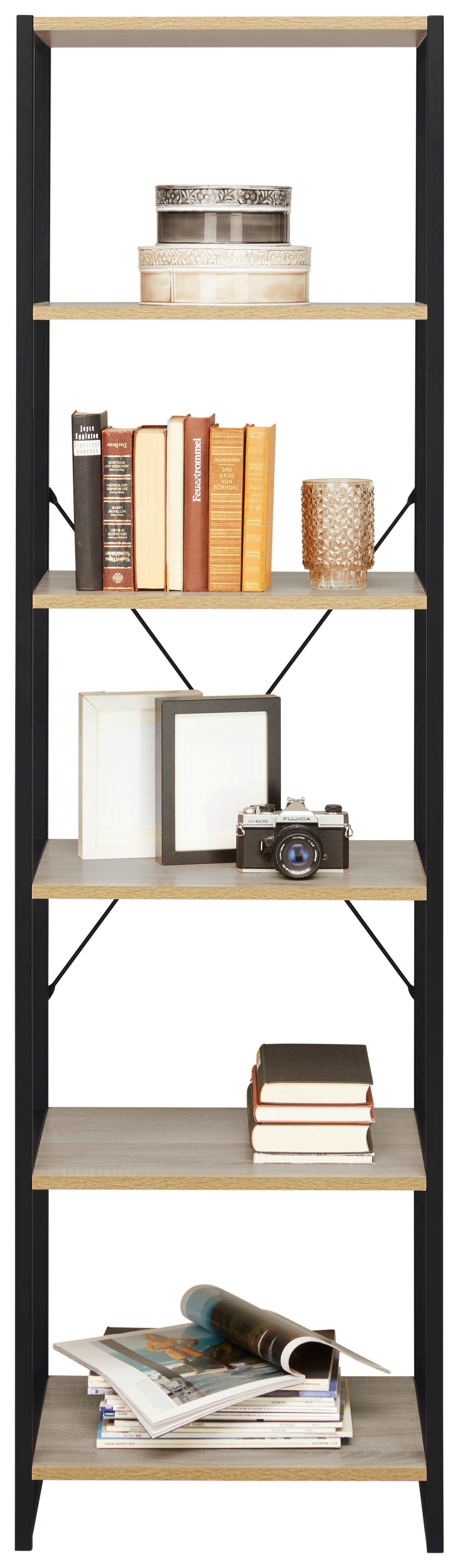 Polica Bono - crna/hrast Sonoma, Moderno, drvni materijal/metal (50/180/35cm) - Modern Living