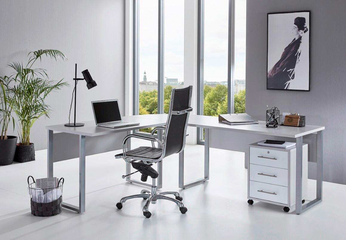 Büro Office Edition Set 0 Grau/Weiß, 2-teilig - Weiß Hochglanz/Grau, MODERN, Holzwerkstoff - MID.YOU