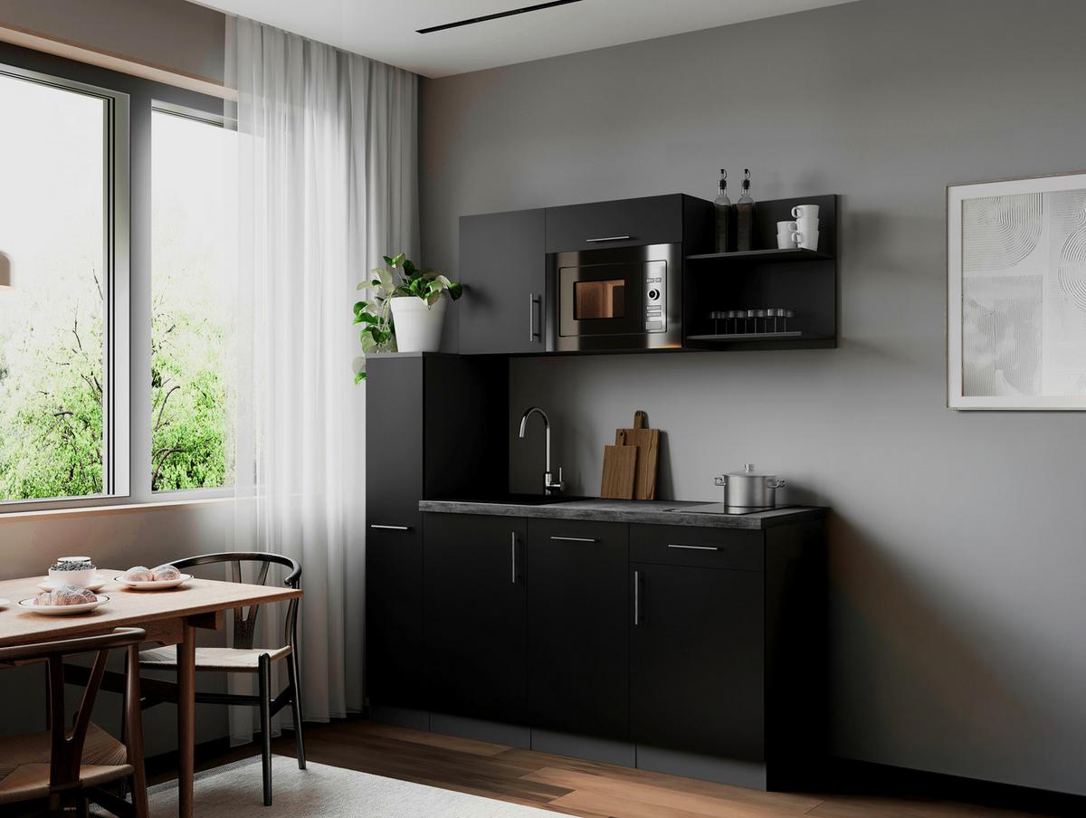Küchenblock Oliver m. Geräten Schwarz - Schwarz/Grau, Trend, Holzwerkstoff/Metall (175cm) - Respekta