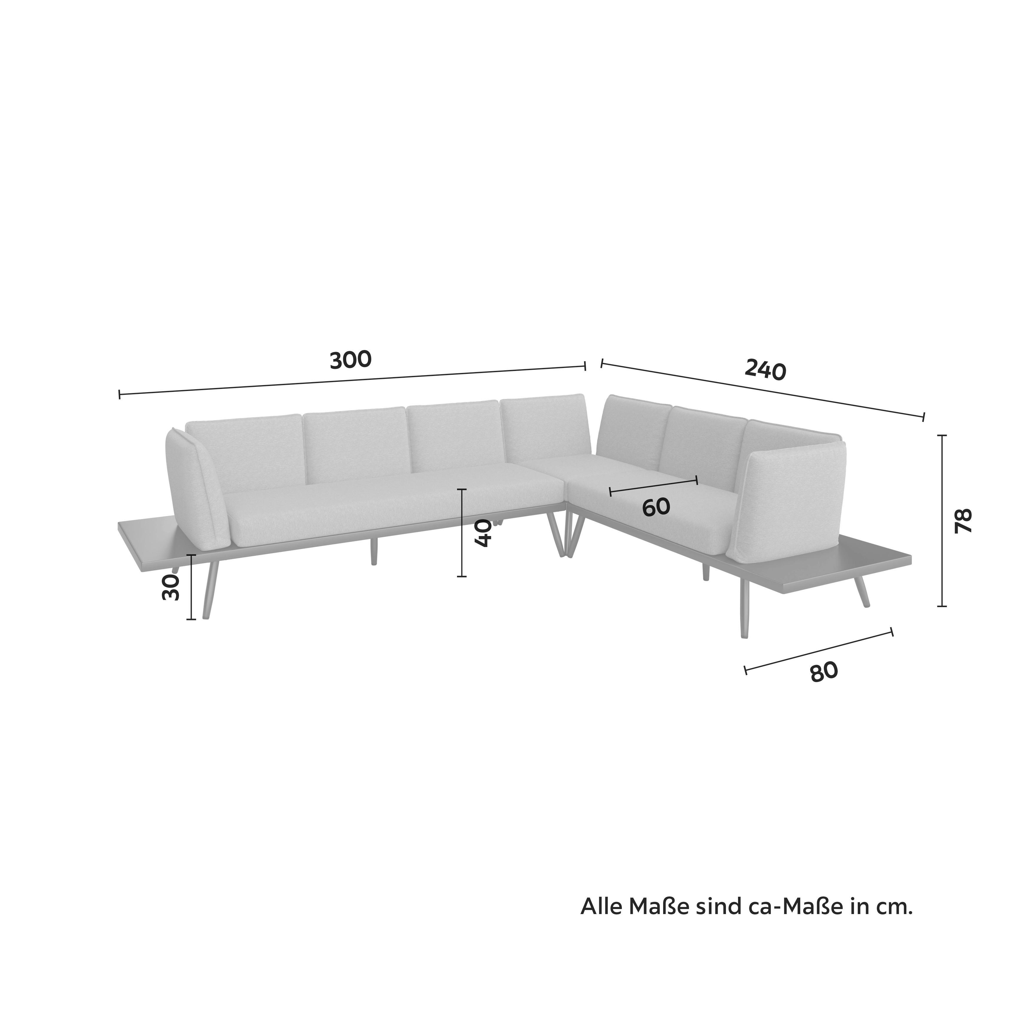 Loungegarnitur-Set Joanne Grau Metall/Outdoorstoff - Schwarz, MODERN, Metall (300/78/80cm) - Bessagi Garden