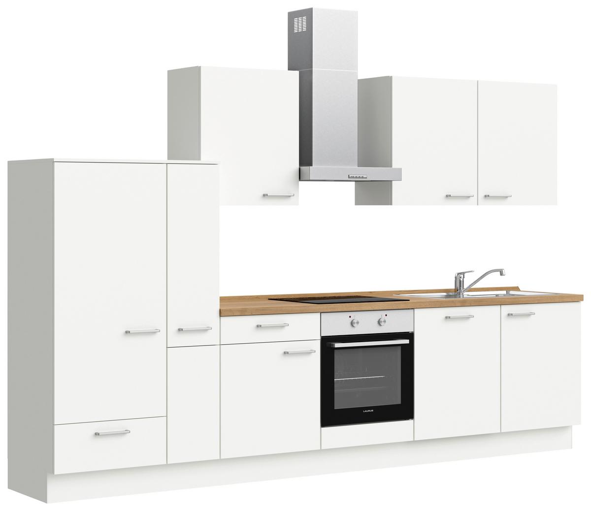 Küchenblock Touch Low m. Geräten Weiß - Edelstahlfarben/Eichefarben, MODERN, Holzwerkstoff/Metall (330cm) - Nobilia