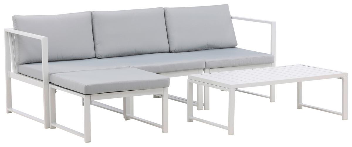 LOUNGEGARNITUR SALVADOR - Weiß/Grau, KONVENTIONELL, Textil/Metall - Gardenson