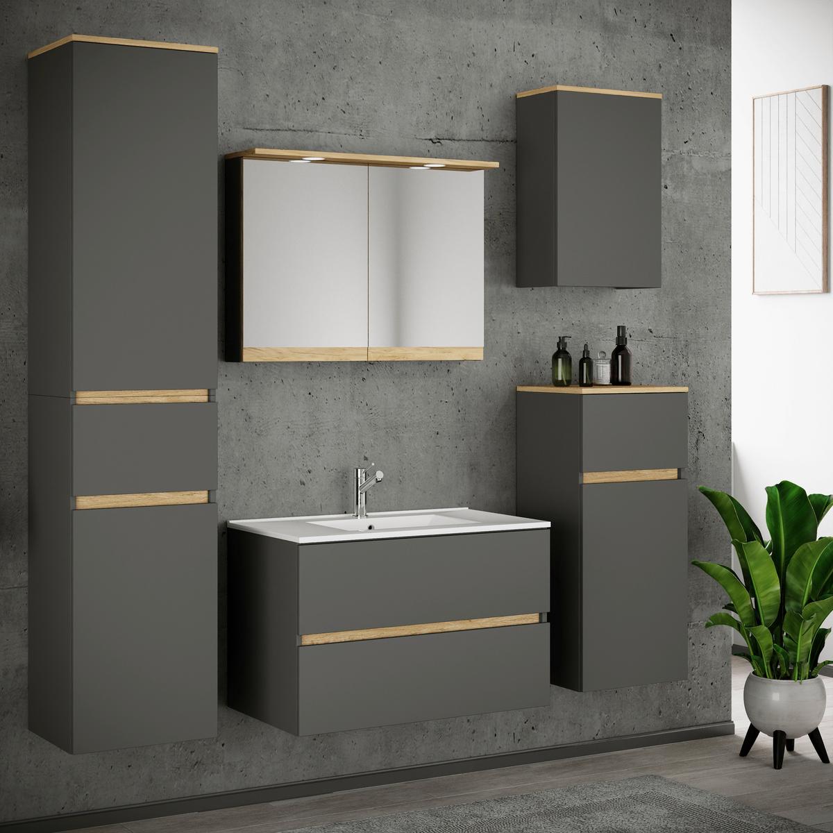 Badezimmer Cosila - Weiss/Anthrazit, Trend, Keramik/Holzwerkstoff (161cm) - MID.YOU