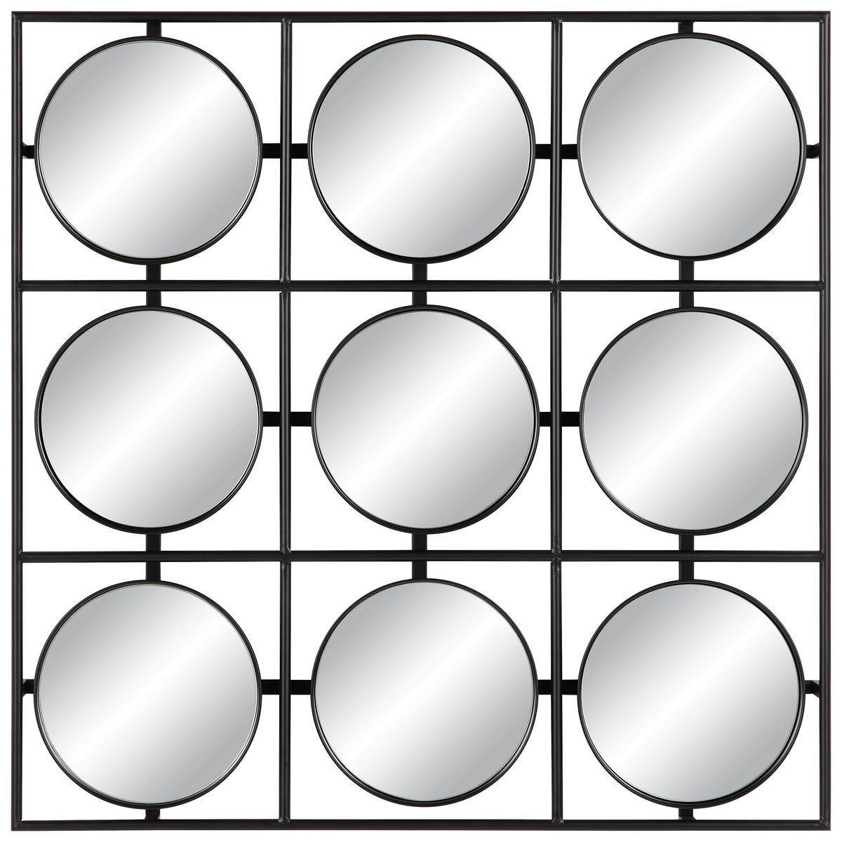Fali Tükör 9 Kerek Résszel Maxim - fekete, Modern, Üveg/fém (70/70/8,5cm) - Mömax