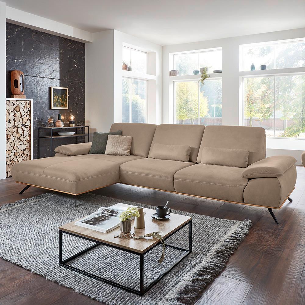 Wohnlandschaft Erling Taupe - Taupe/Beige, MODERN, Leder/Metall (187/89/322cm) - Premium Living