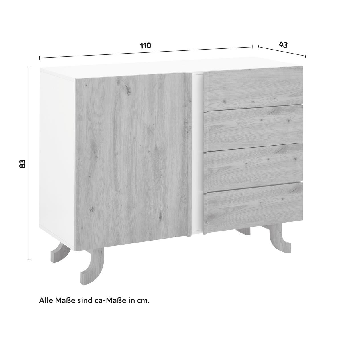 Sideboard Vira Weiß/Kieferfarben Echtholz - Weiß/Kieferfarben, MODERN, Holz (110/83/43cm) - Bessagi Home