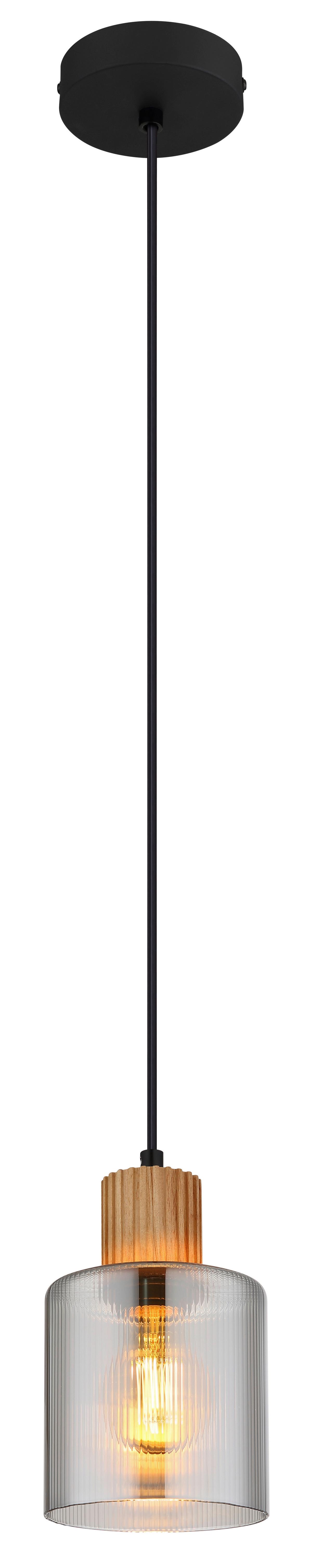 HÄNGELEUCHTE 15768 - Dunkelbraun/Schwarz, Natur, Glas/Holz (12/120cm) - Globo