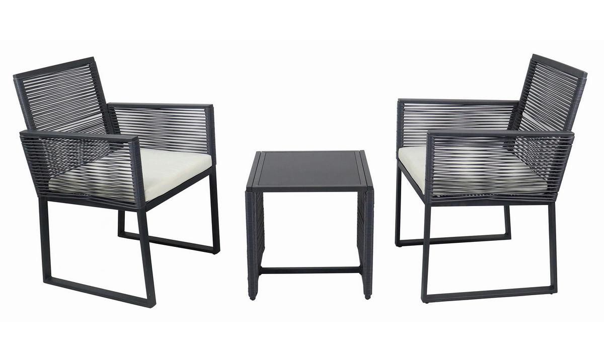 Gartenset Fidola 3-tlg. Schwarz - Schwarz, MODERN, Glas/Kunststoff - MID.YOU
