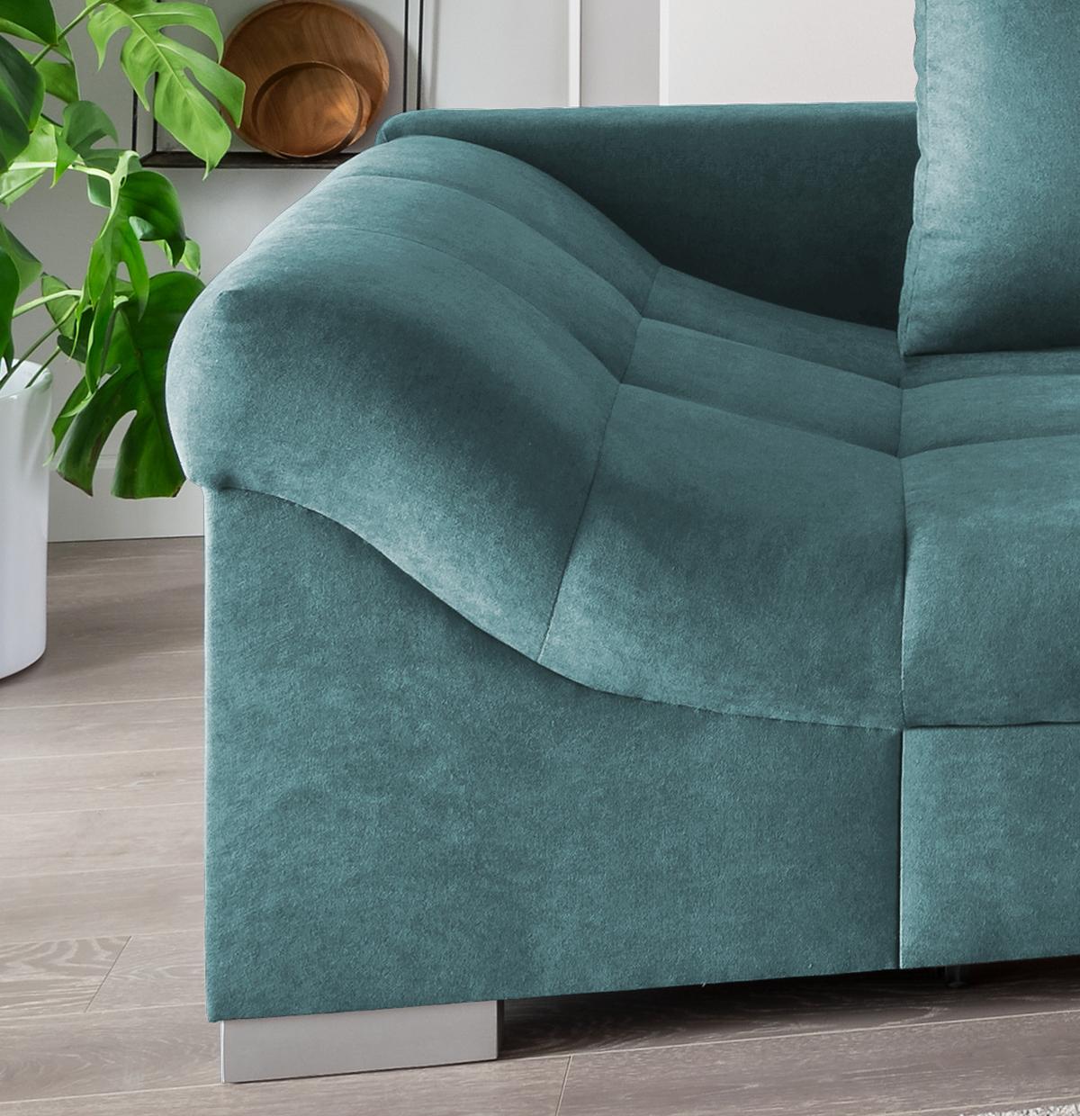 Wohnlandschaft Alvito Petrol Nylon/Mikrofaser - Silberfarben/Petrol, Design, Holz/Textil (298/202cm) - MID.YOU