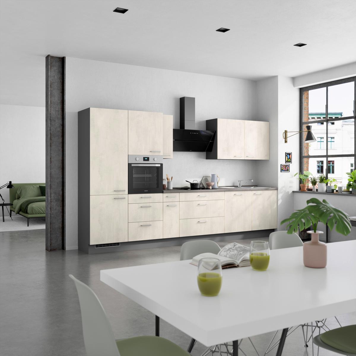 Küchenblock Riva High m. Geräten Weiß - Schieferfarben/Edelstahlfarben, MODERN, Holzwerkstoff/Metall (360cm) - Nobilia