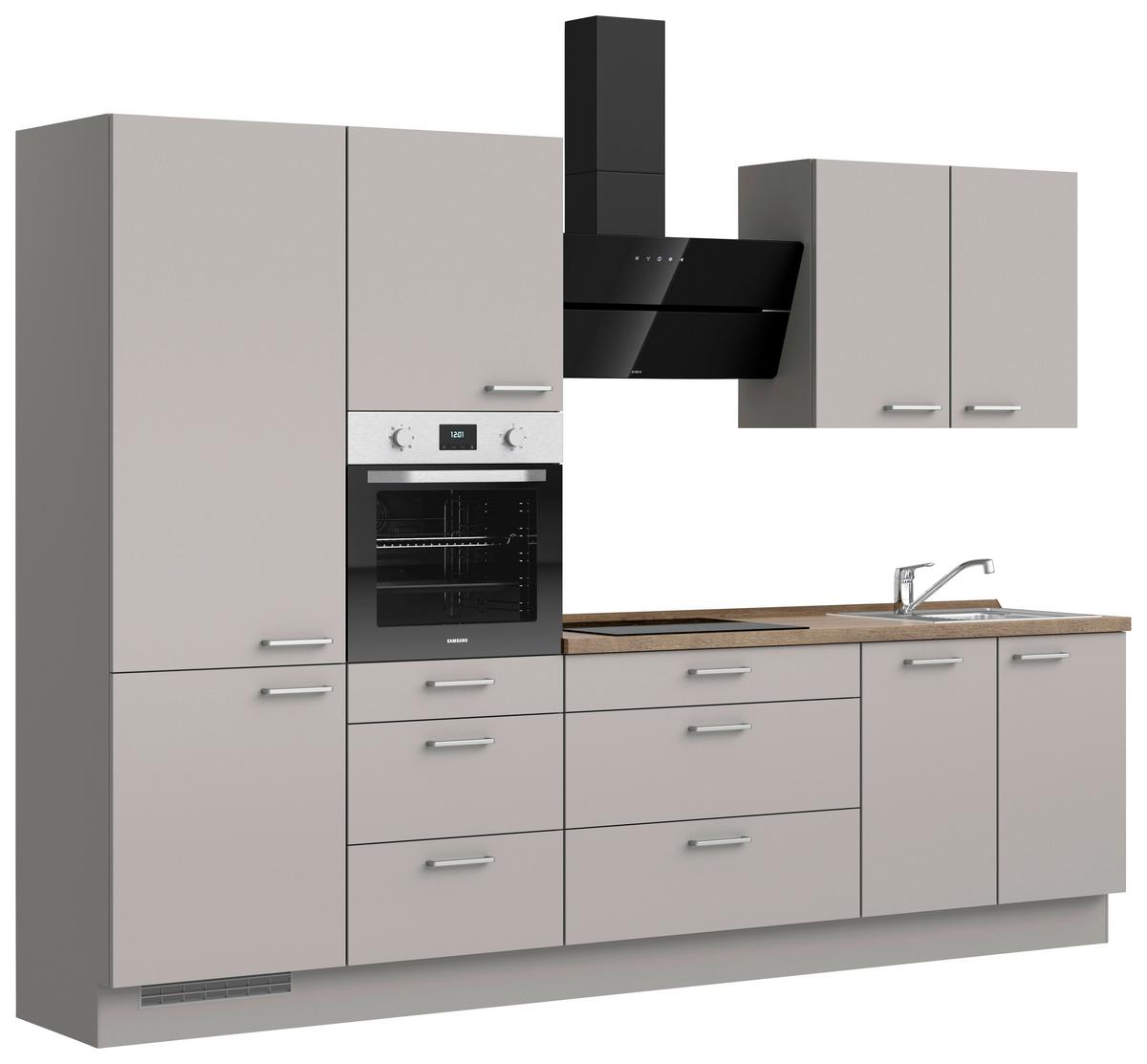 Küchenblock Touch High m. Geräten Grau - Eiche dunkel/Edelstahlfarben, MODERN, Holzwerkstoff/Metall (300cm) - Nobilia