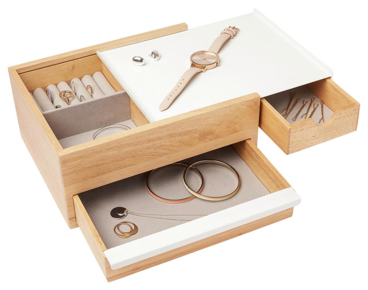 Schmuckbox Weiß/Naturfarben - Naturfarben/Weiß, Design, Holz/Metall (22,1/11,9/25,9cm) - Umbra