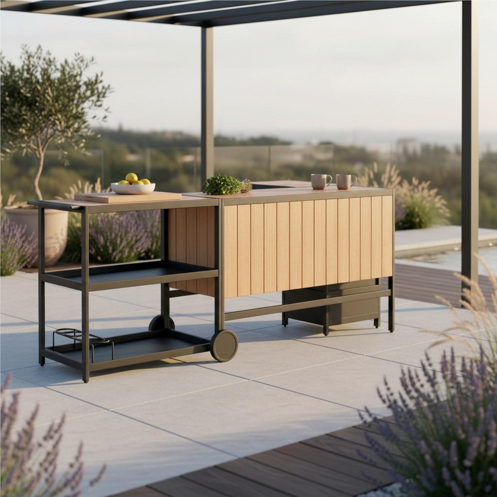 OUTDOOR-KÜCHE DELIA - Schwarz/Naturfarben, Modern, Kunststoff/Metall (239/90/120cm) - Bessagi Garden