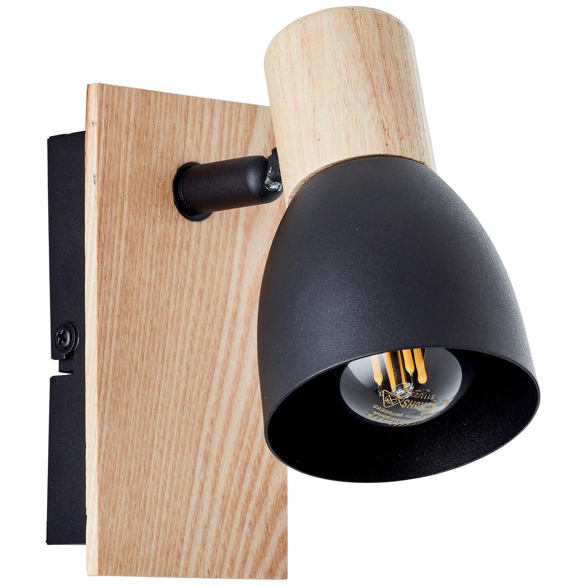 Strahler Daintree Schwarz/Natur max. 28 Watt - Schwarz/Naturfarben, Basics, Holz/Metall (14/7cm) - Brilliant