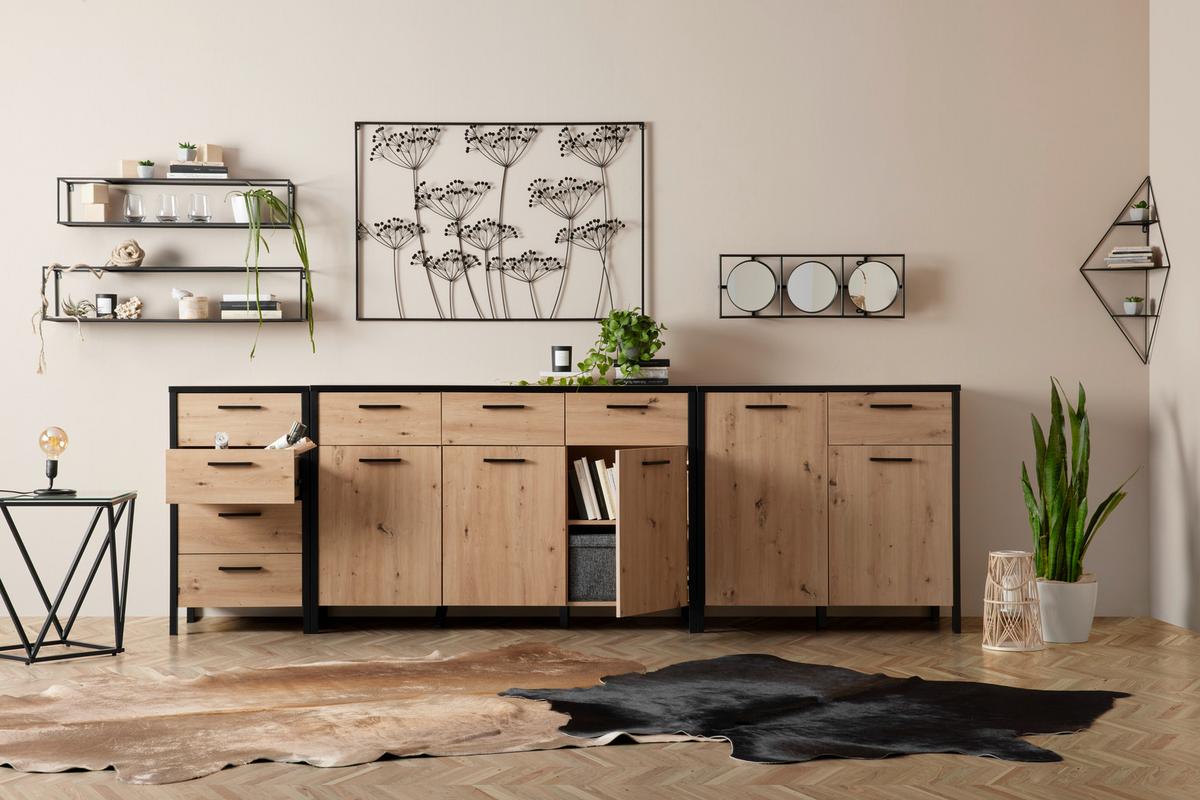 Kommode in Schwarz/Eichefarben - Eichefarben/Schwarz, Lifestyle, Holzwerkstoff/Kunststoff (50,5/89,5/40,2cm) - Mömax