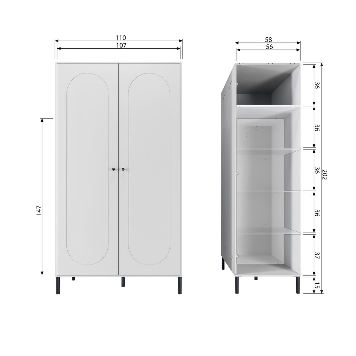 Drehtürenschrank Xina Grau - Schwarz/Grau, Basics, Holz/Metall (110/202/58cm) - MID.YOU