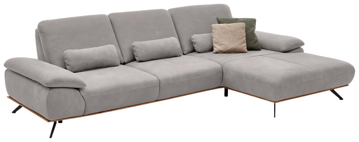 Wohnlandschaft Erling Hellgrau - Beige/Hellgrau, MODERN, Leder/Metall (322/89/187cm) - Premium Living