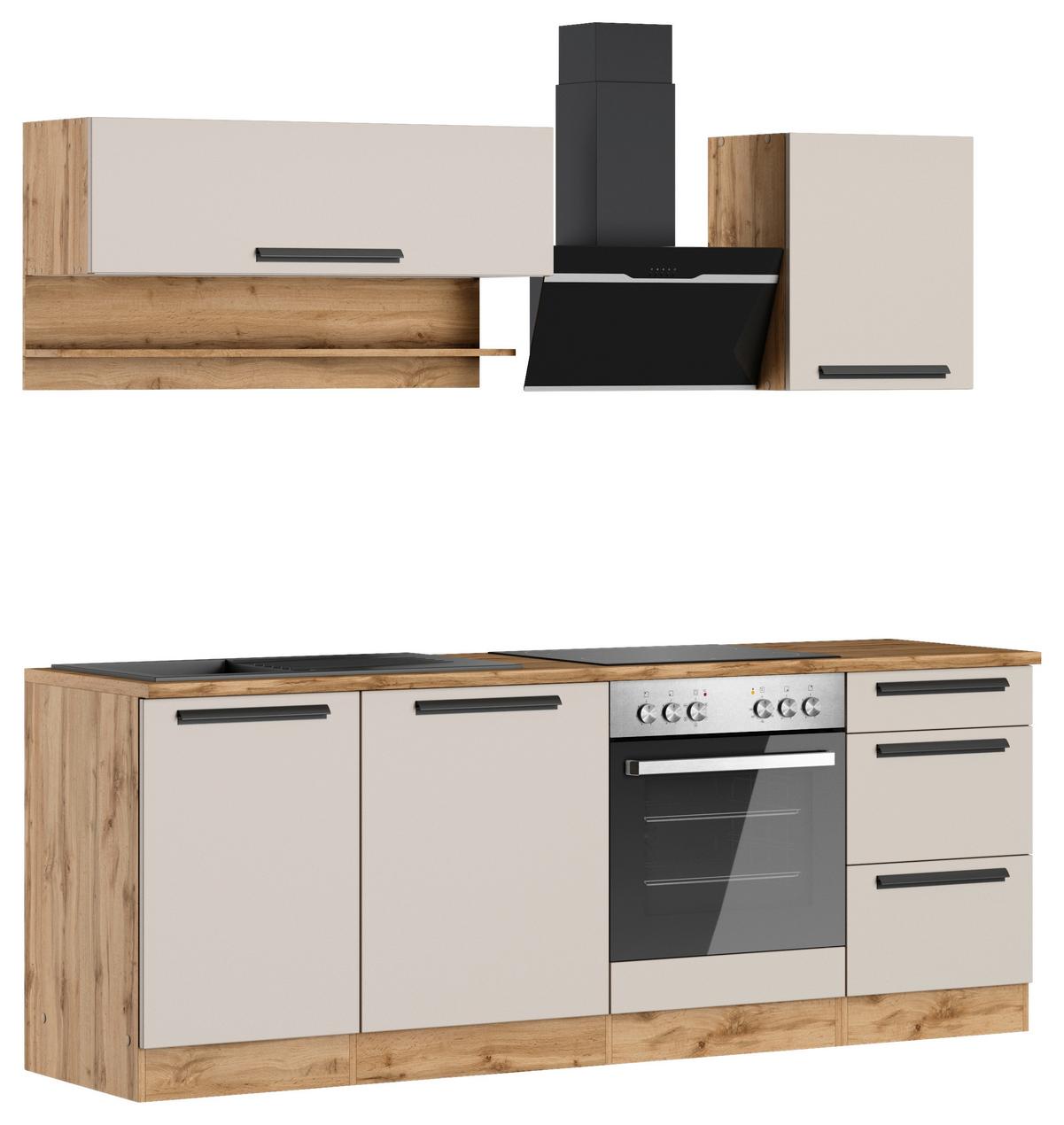 Küchenblock Aveiro m. Geräten Kaschmir - Kaschmir/Eiche Wotan, Trend, Holzwerkstoff/Metall (220cm) - Held