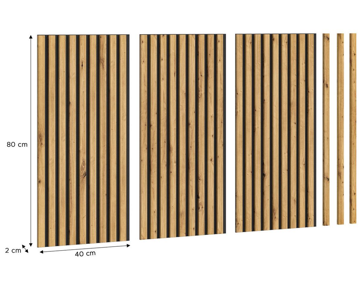 Akustični Panel Silence, 40x80, Barva Hrasta, 3 Kos - hrast artisan, Basics, tekstil/leseni material (40/80/2cm) - MID.YOU