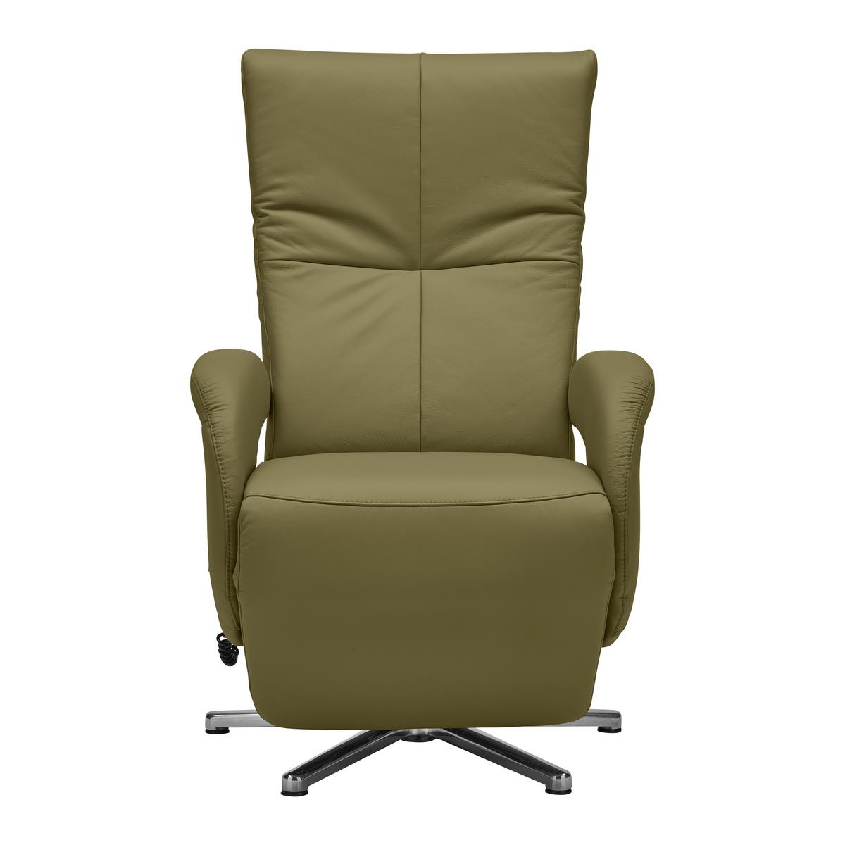 Relaxsessel Sitting 2 Olivgrün - Chromfarben/Olivgrün, MODERN, Leder (70/111/80cm) - Premium Living