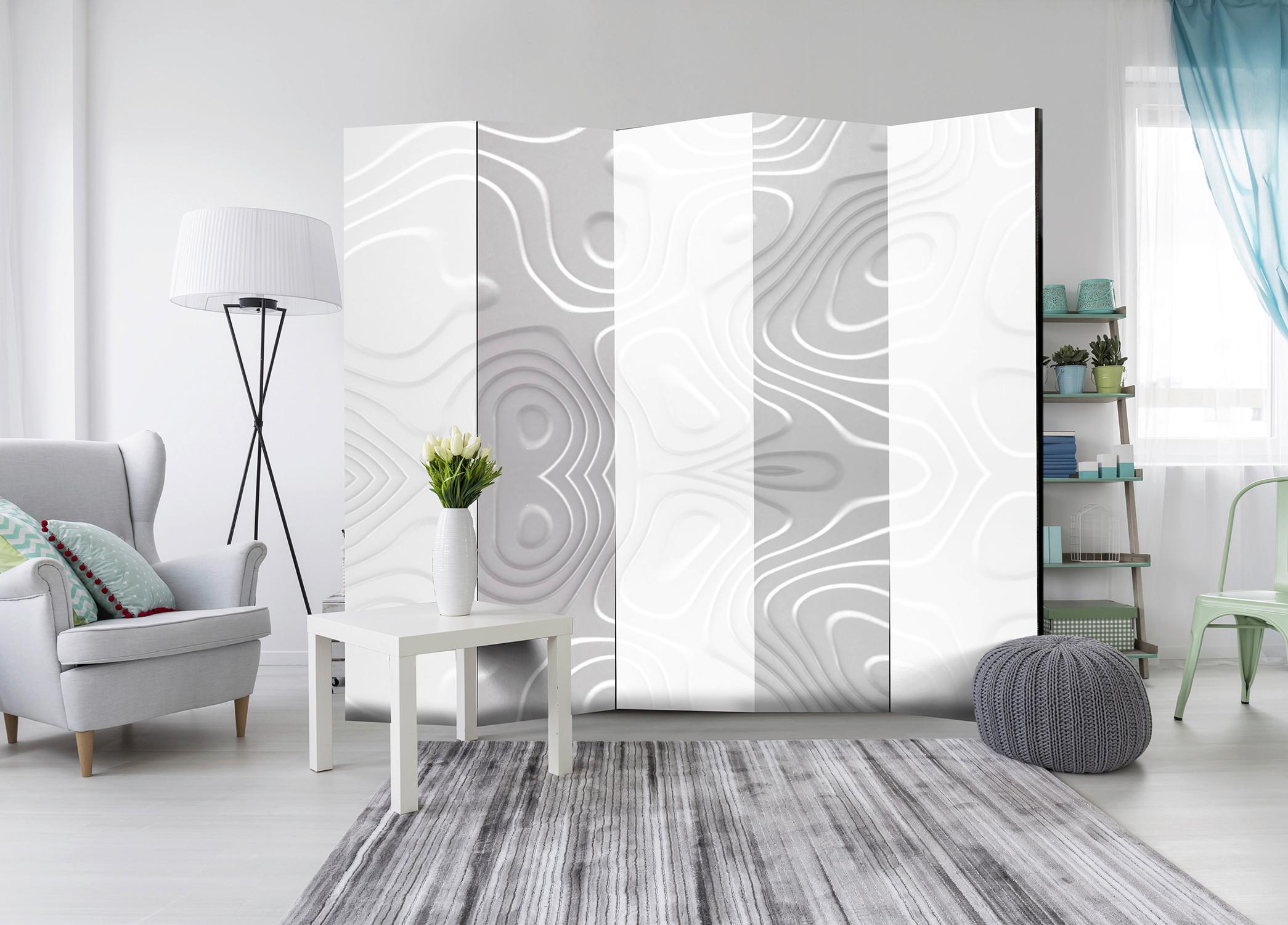 Paravan White Waves I, 5-Delni, Enostranski - bela, Basics, tekstil/les (225/172/3cm) - artgeist