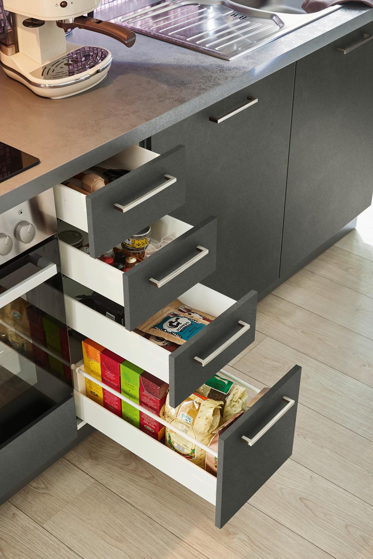 Küchenblock Base o. Geräte Dunkelgrau - Edelstahlfarben/Dunkelgrau, MODERN, Holzwerkstoff/Metall (295/120cm) - Express-Kuechen