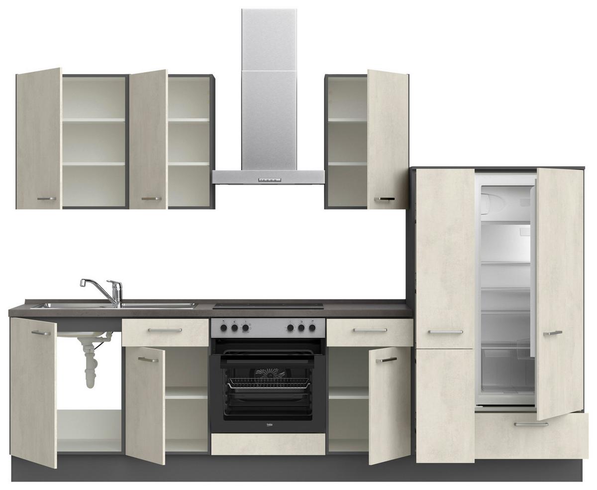 Küchenblock Riva Low m. Geräten Weiß - Schieferfarben/Edelstahlfarben, MODERN, Holzwerkstoff/Metall (300cm) - Nobilia