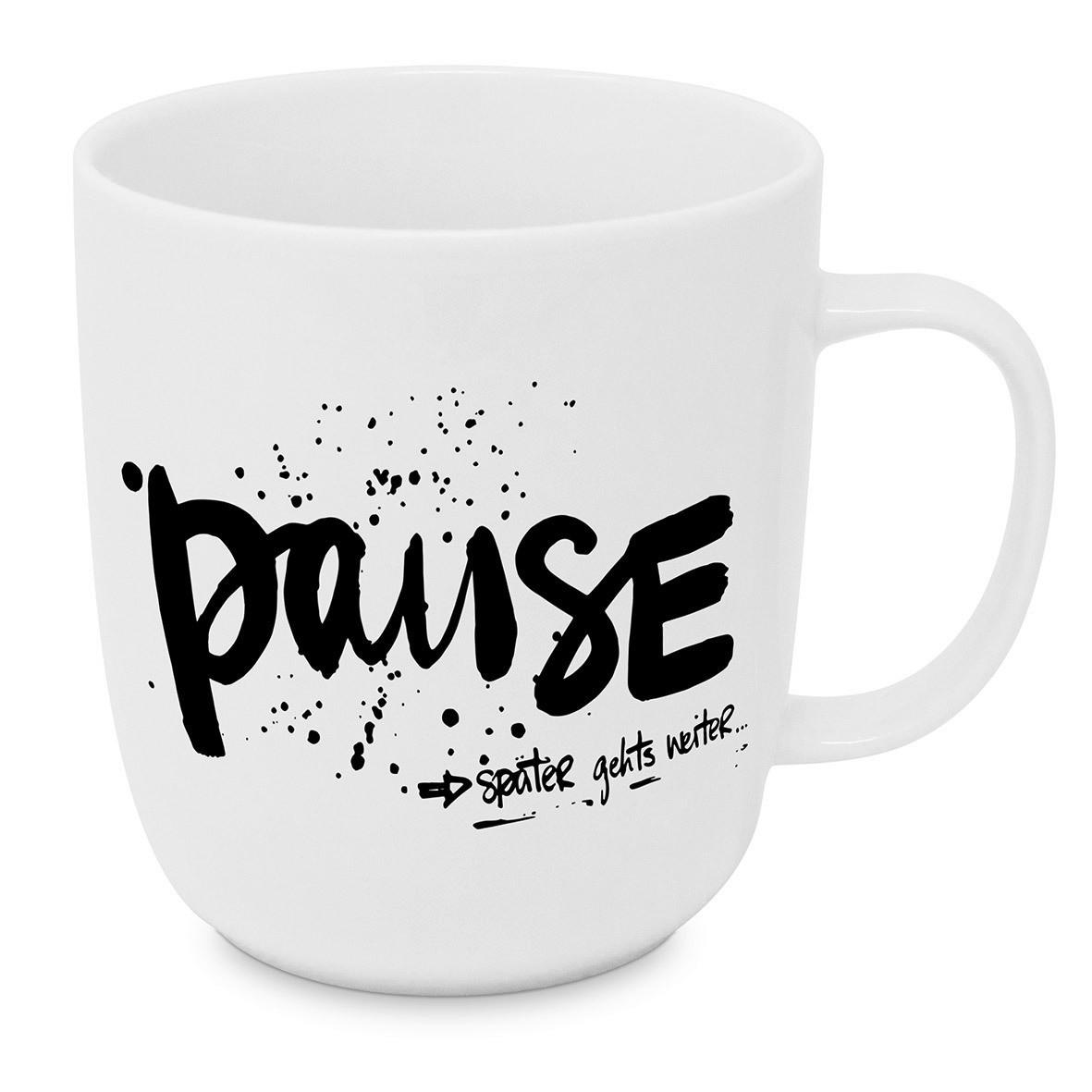 Kaffeebecher Pause aus Keramik ca. 400ml - Schwarz/Weiß, MODERN, Keramik (9/10cm)