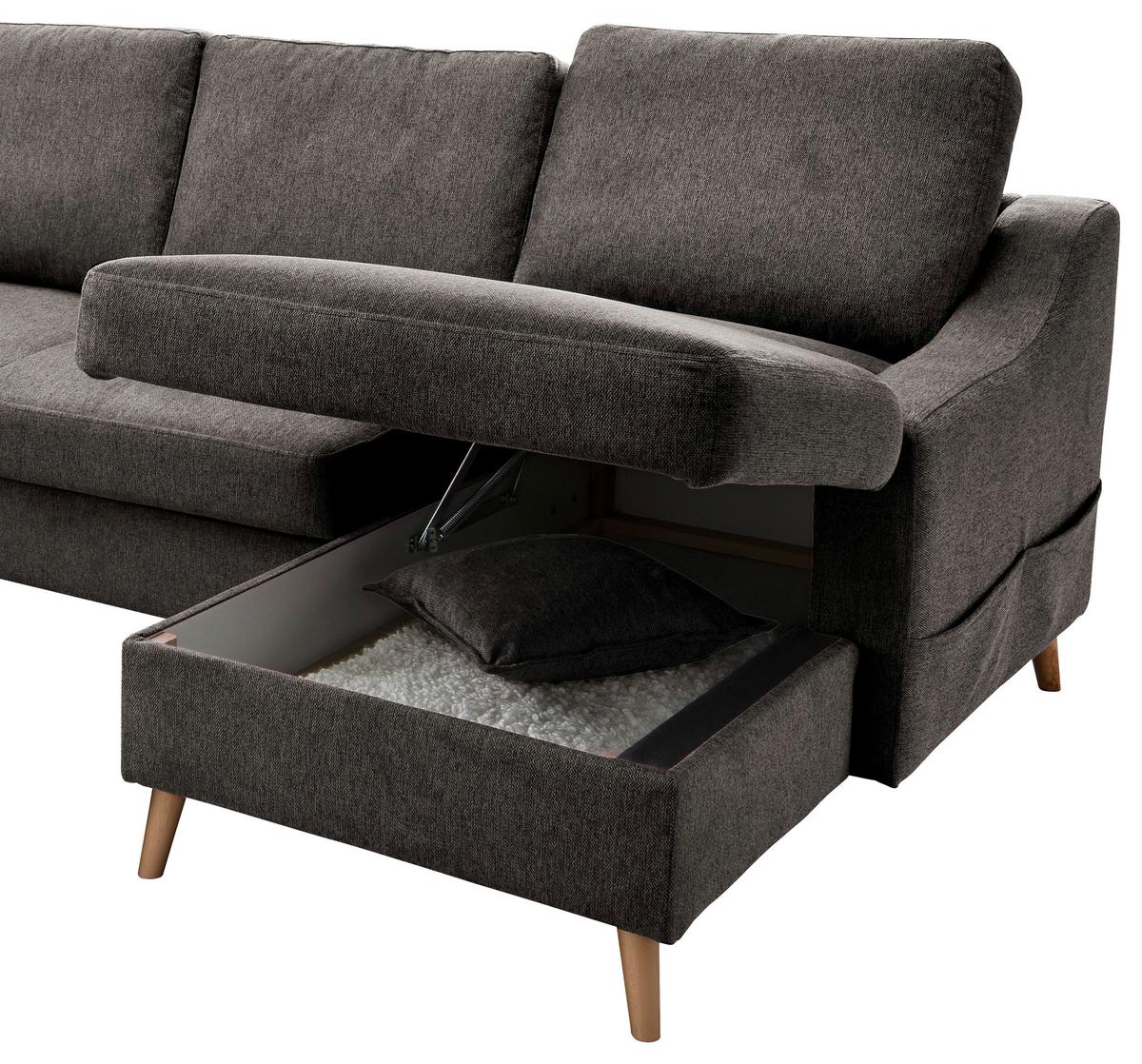 Wohnlandschaft Valentina Braun Struktur - Braun/Naturfarben, KONVENTIONELL, Holz/Textil (200/301/150cm) - P & B