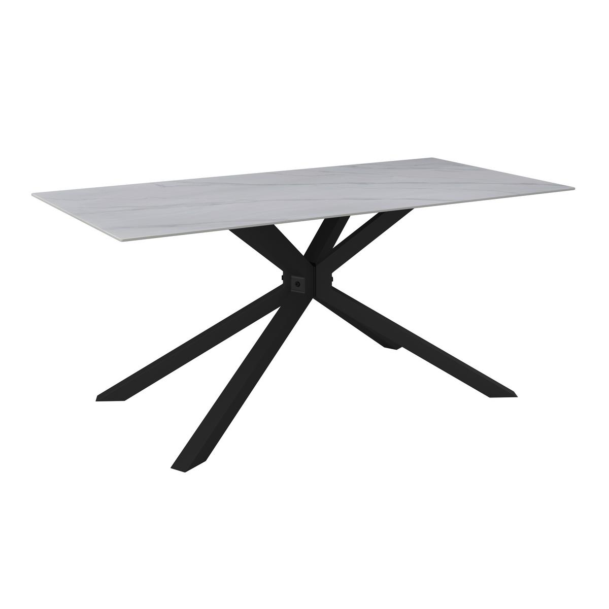 Jedilna Miza Livan, Bela, 180x90 - črna/bela, Moderno, kamen/kovina (180/76/90cm) - Bessagi Home