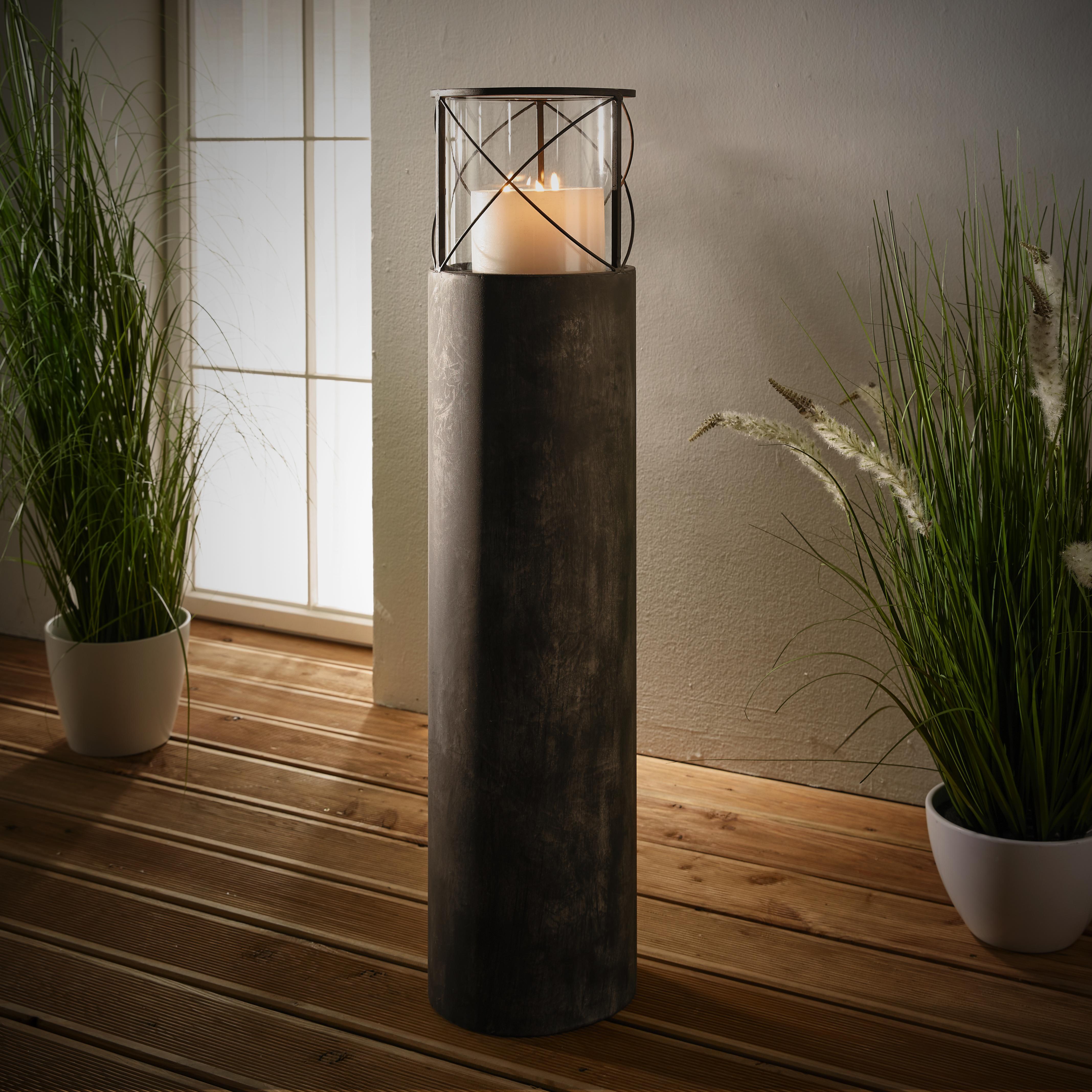 Windlicht in Dunkelgrau H ca. 100 cm 'Lox' - Dunkelgrau, MODERN, Metall (23/100cm) - Bessagi Home