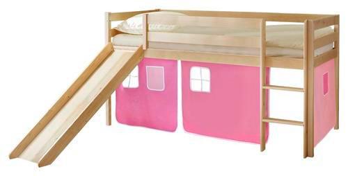Spielbett "Manuel",aus Kiefer, rosa/kieferfarben/hellrosa - Hellrosa/Rosa, Natur, Holz (90/200cm) - MID.YOU