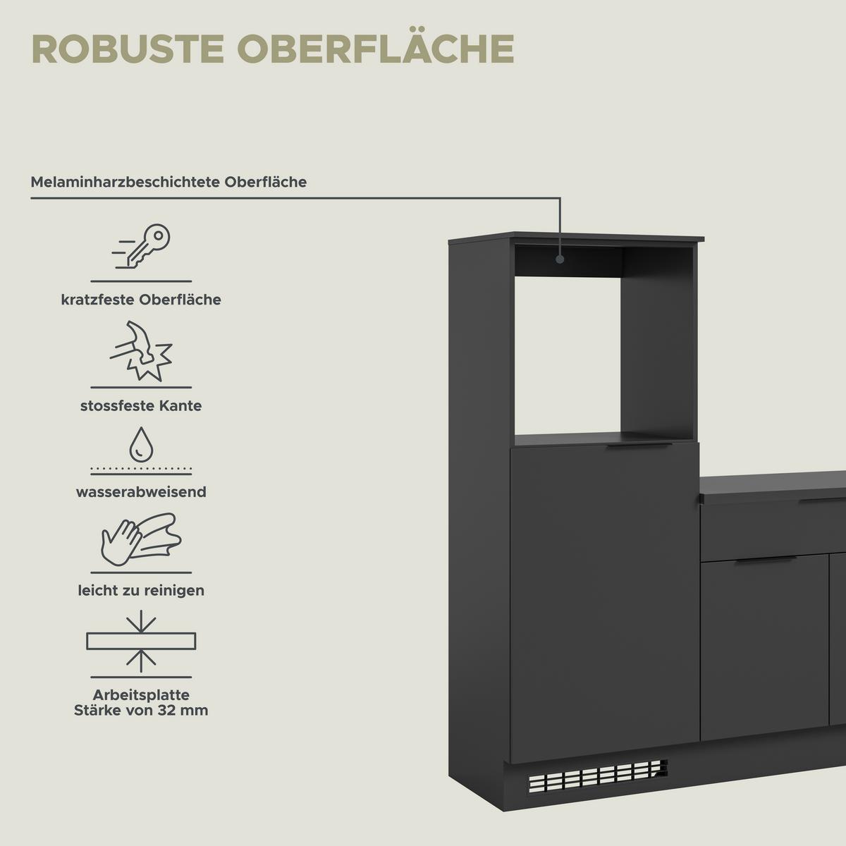 Küchenblock Charly ohne Geräte ca. 260 cm Schwarz - Schwarz, MODERN, Holzwerkstoff/Metall (260cm) - MID.YOU