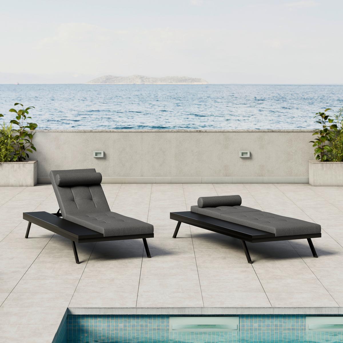 Gartenliege Avolina Dunkelgrau Outdoorstoff/Metall +Abdeckung - Grau, MODERN, Kunststoff/Textil (199/30/86cm) - Bessagi Garden