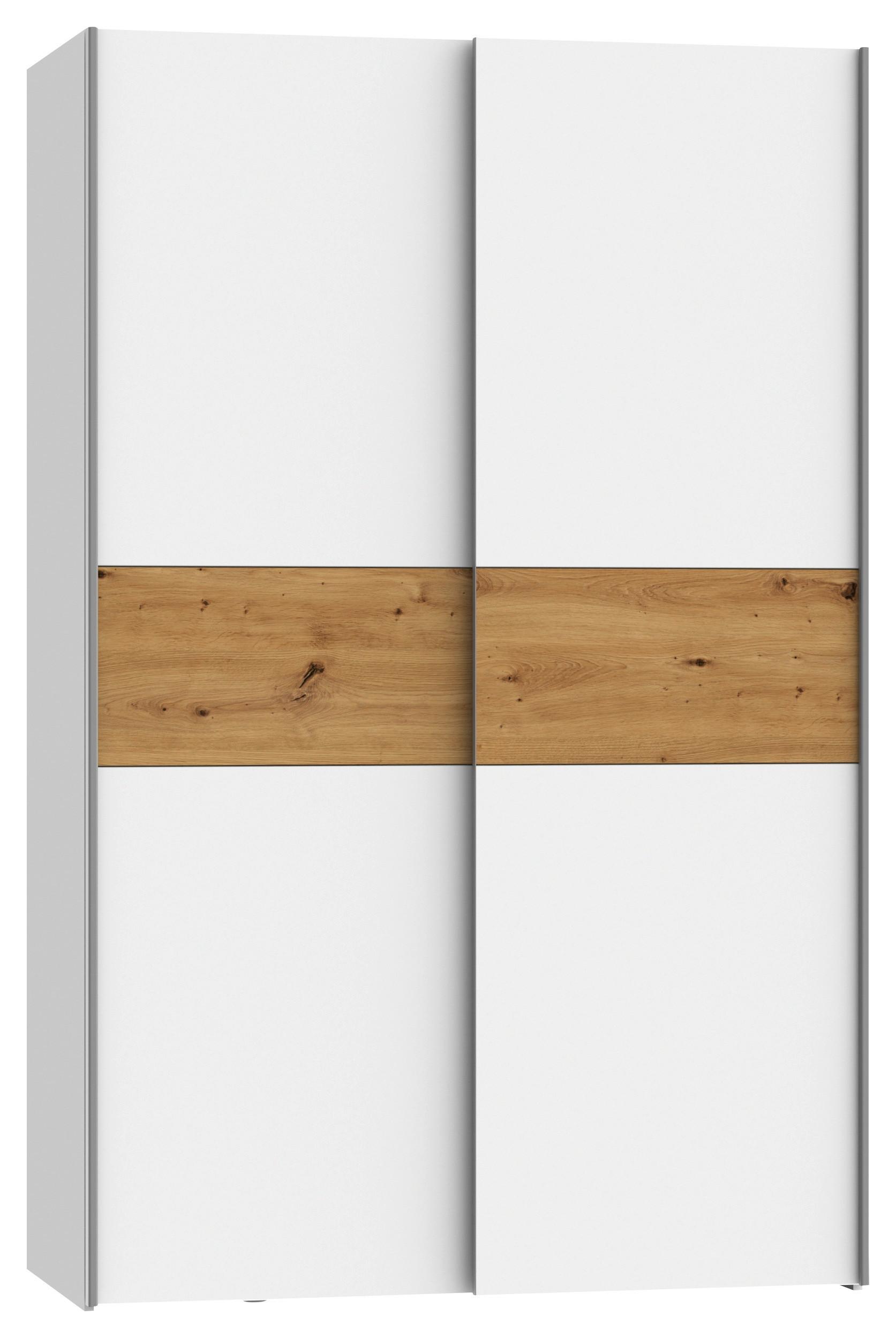 Omara Z Drsnimi Vrati Ohio 2, Bela, Barva Hrasta - barve hrasta/bela, Design, kovina/leseni material (120/190,5/61,2cm) - Ti'me