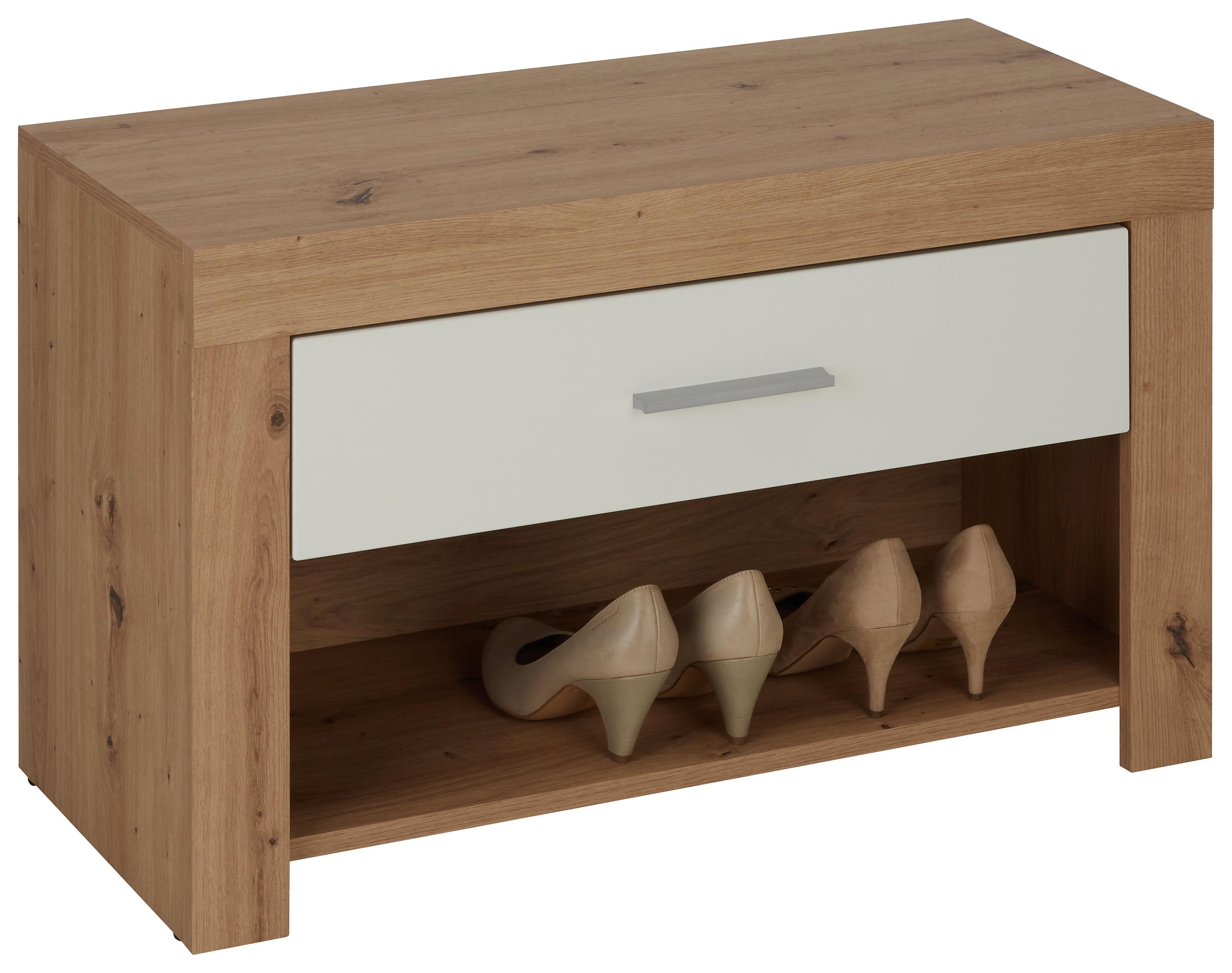 Garderobenbank in Weiß/Eichefarben - Chromfarben/Eichefarben, KONVENTIONELL, Holzwerkstoff/Kunststoff (80/50/36cm) - Mömax