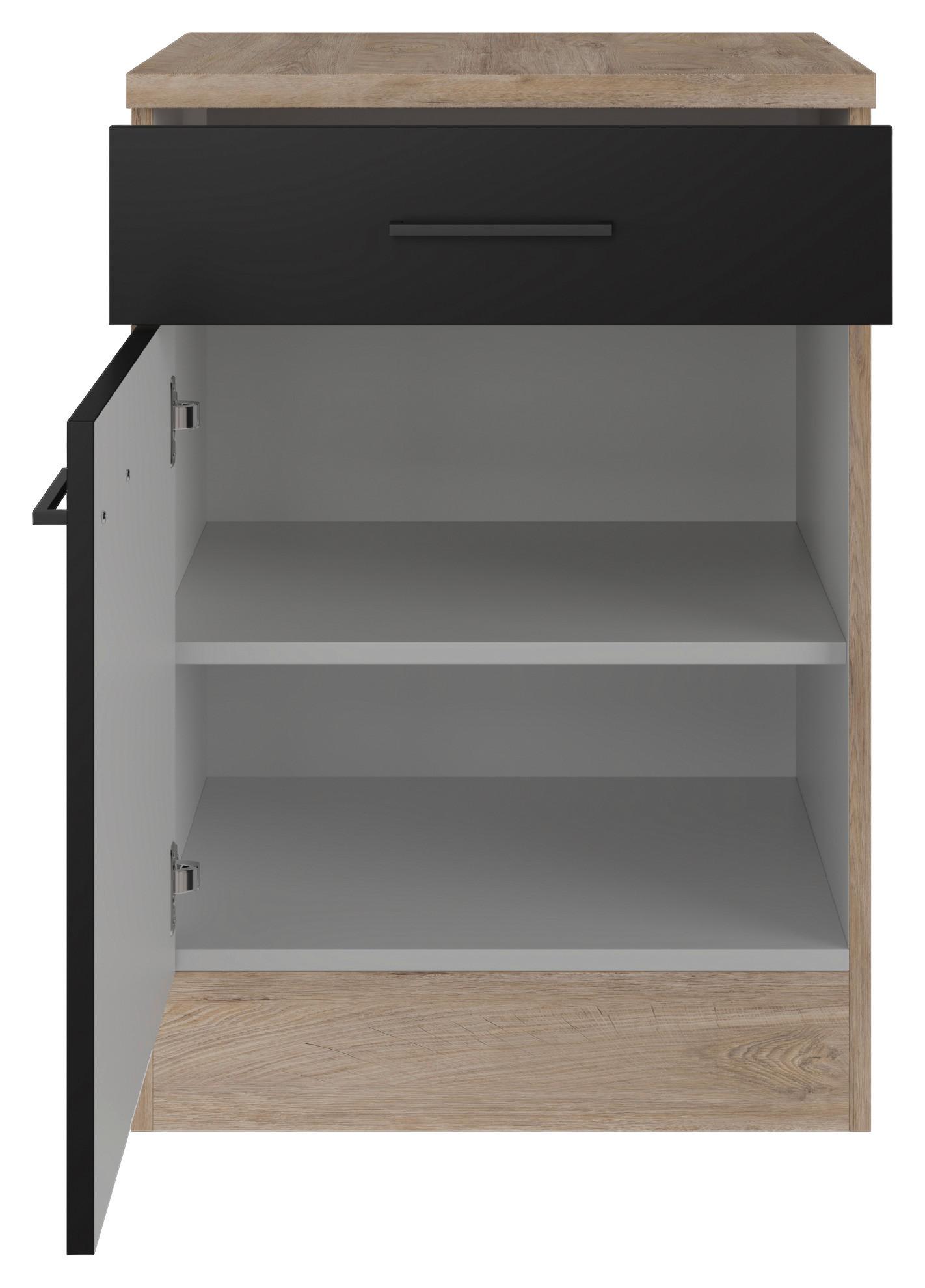 Kuhinjska Spodnja Omarica Capri, Črna, Hrast - črna/barve hrasta, Konvencionalno, kovina/leseni material (60/85/57cm) - FlexWell