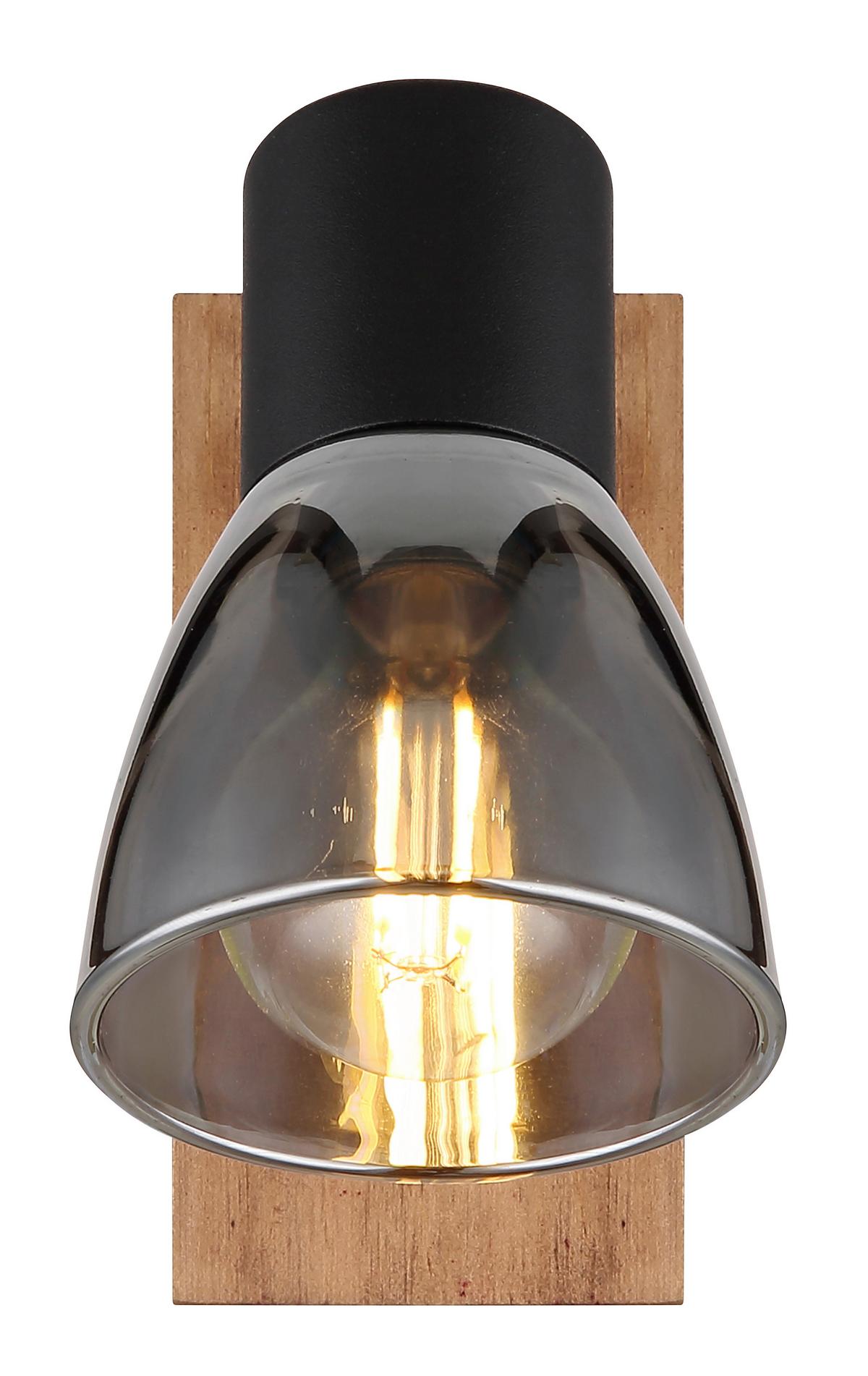 Strahler Claude in Schwarz max. 40 Watt - Dunkelbraun/Schwarz, Natur, Glas/Holz (7/15,5/14cm) - Globo