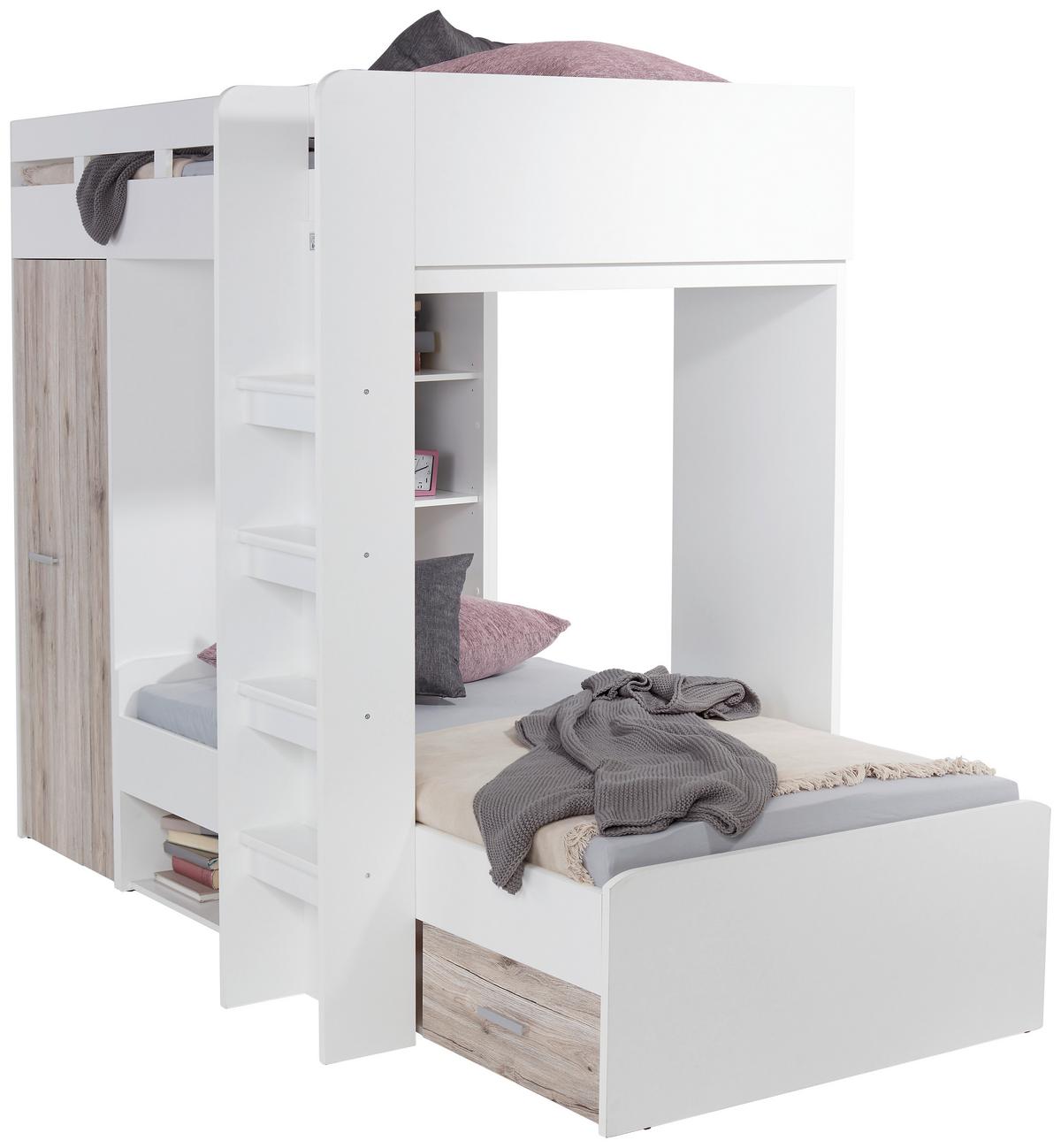Emeletes Ágy Maxi - tölgyfa színű/fehér, Konventionell, faalapú anyag (90/200cm) - MID.YOU
