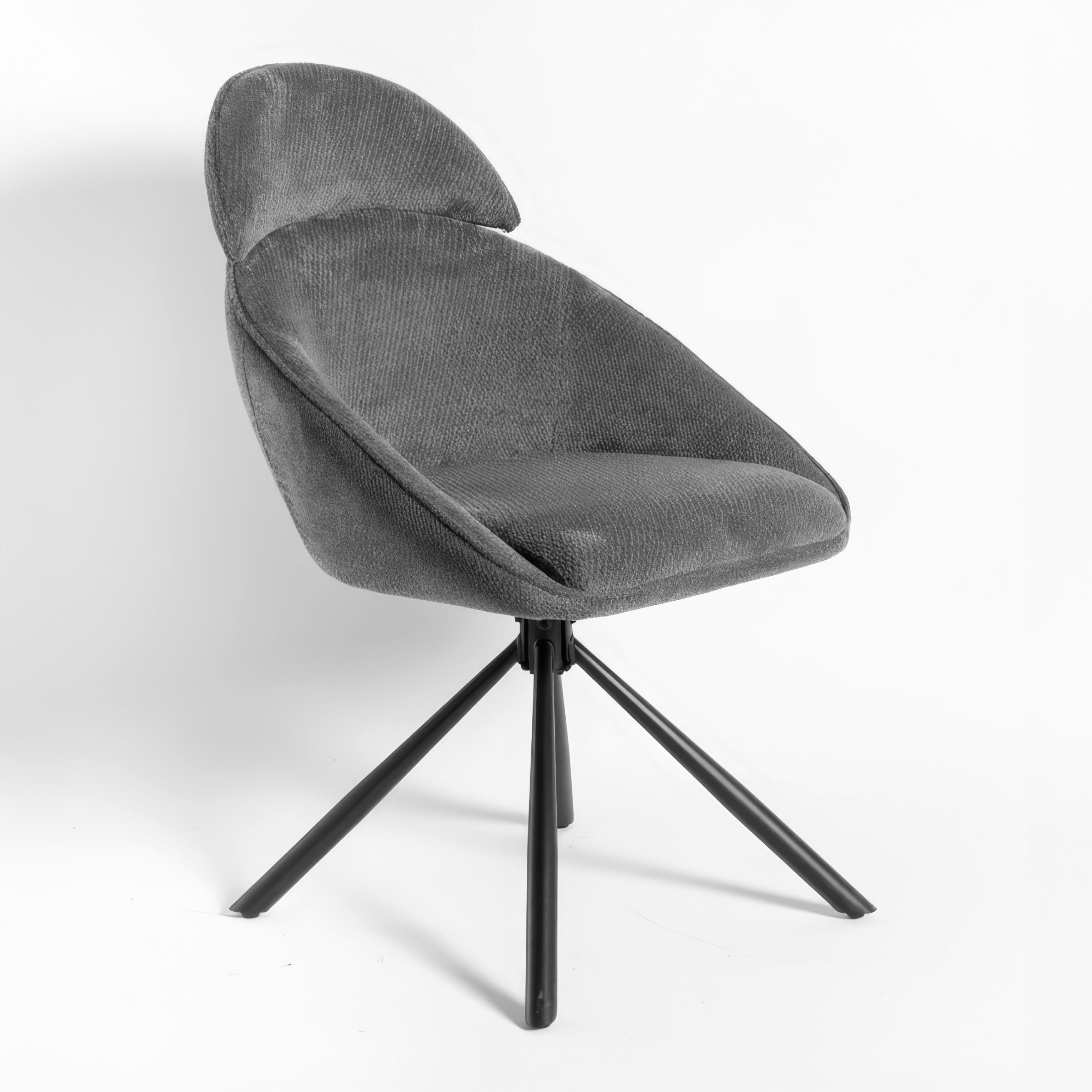 Armlehnstuhl Maira Dunkelgrau Webstoff Drehbar Gepolstert - Dunkelgrau/Schwarz, MODERN, Textil/Metall (59,5/93/66cm) - Bessagi Home