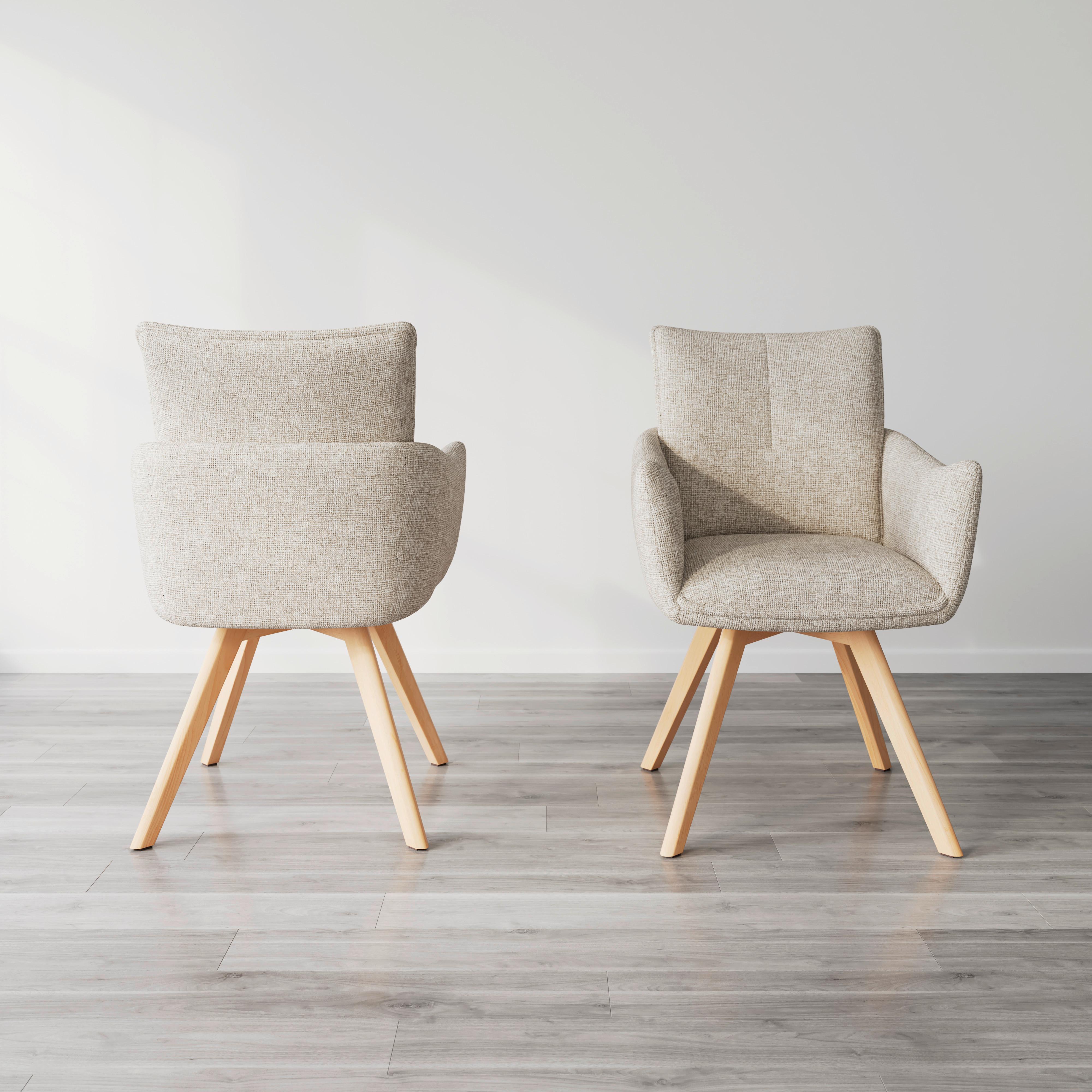 Armlehnstuhl Teresa Hellgrau Drehbar Gepolstert - Hellgrau/Naturfarben, MODERN, Holz/Textil (60/92,5/61cm) - Bessagi Home